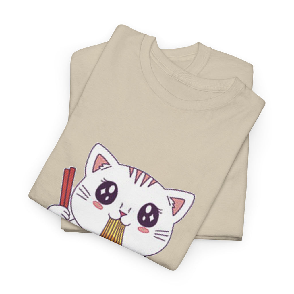 Cute Cat Ramen Tee – Kawaii Kitty Eating Noodles Graphic Shirt