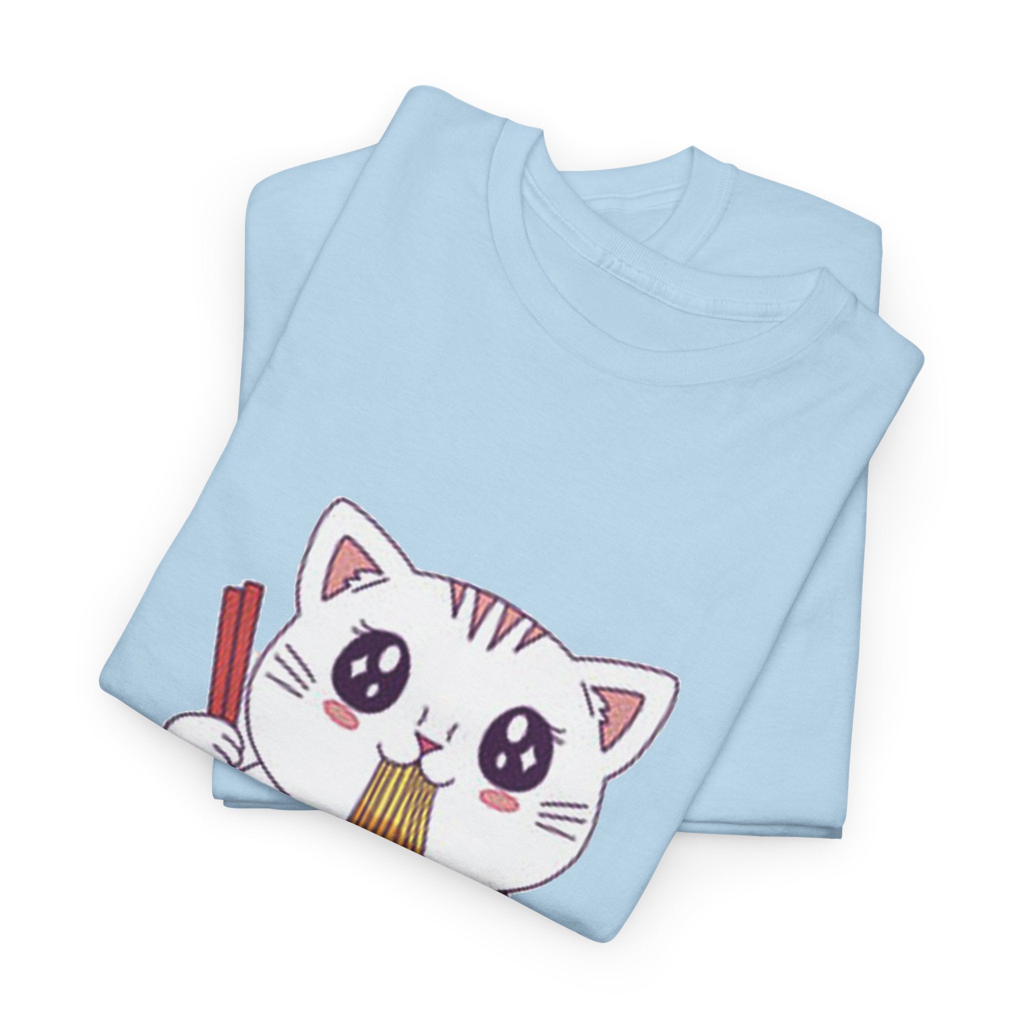 Cute Cat Ramen Tee – Kawaii Kitty Eating Noodles Graphic Shirt