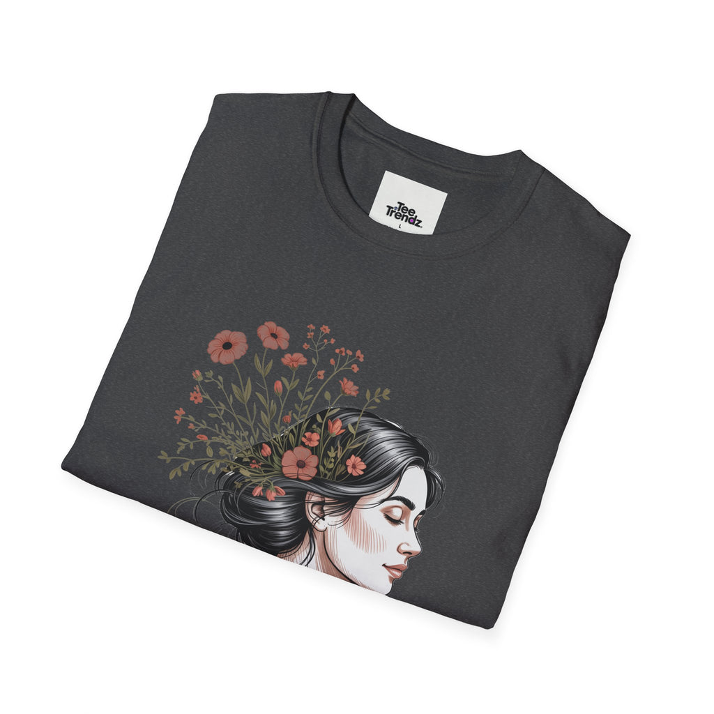 T-Shirt — "Rooted & Wild" Floral Woman Illustration | Boho Nature Tee for Women