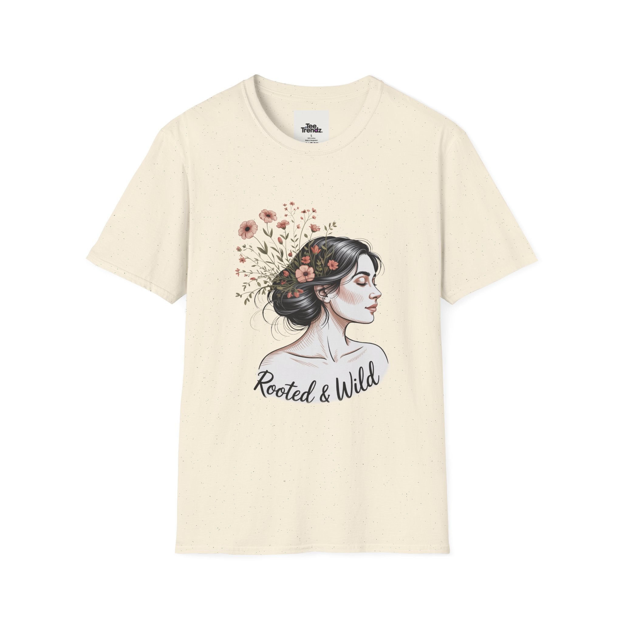 T-Shirt — "Rooted & Wild" Floral Woman Illustration | Boho Nature Tee for Women