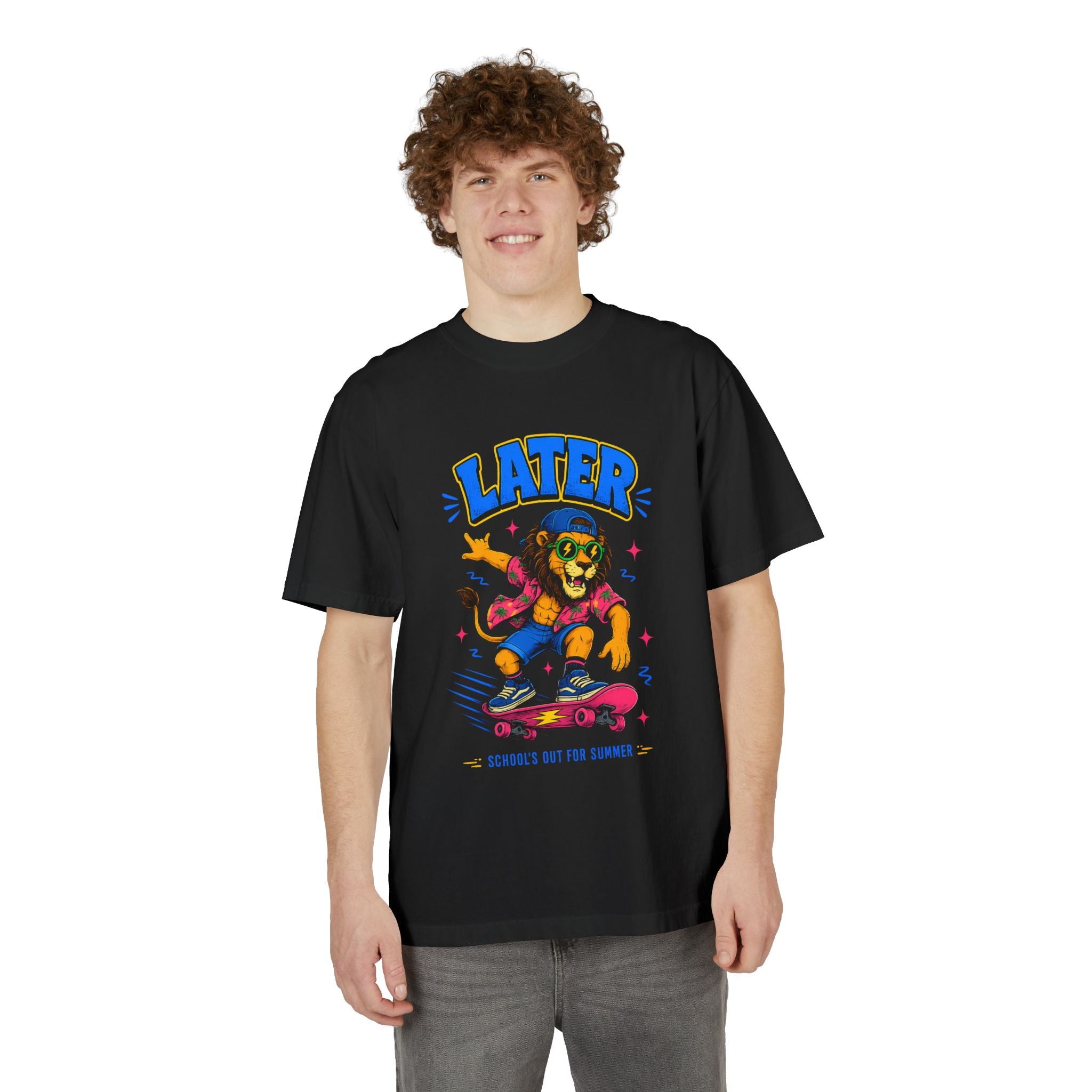 Later Skateboard Lion T-Shirt — "Later" Graphic Tee for Summer Vibes