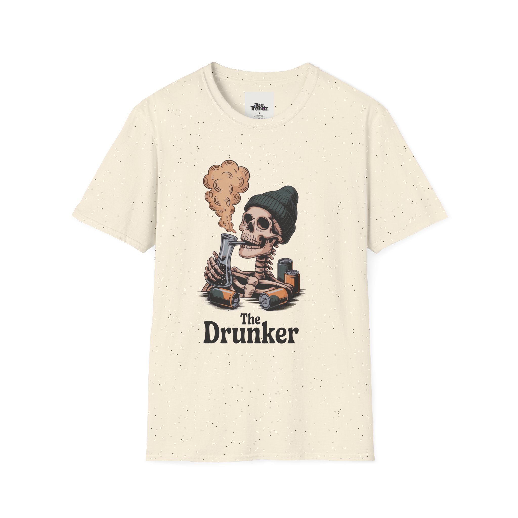 Skull Smoker T‑Shirt — "The Drunker" Vintage Skeleton Graphic Tee