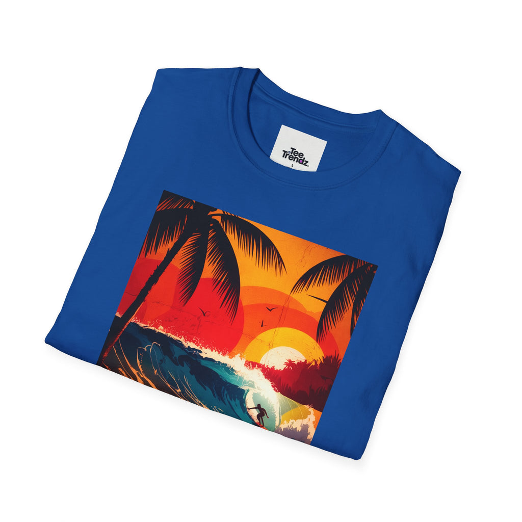 Summer Vibes Surf T-Shirt — Retro Sunset Palm Beach Tee