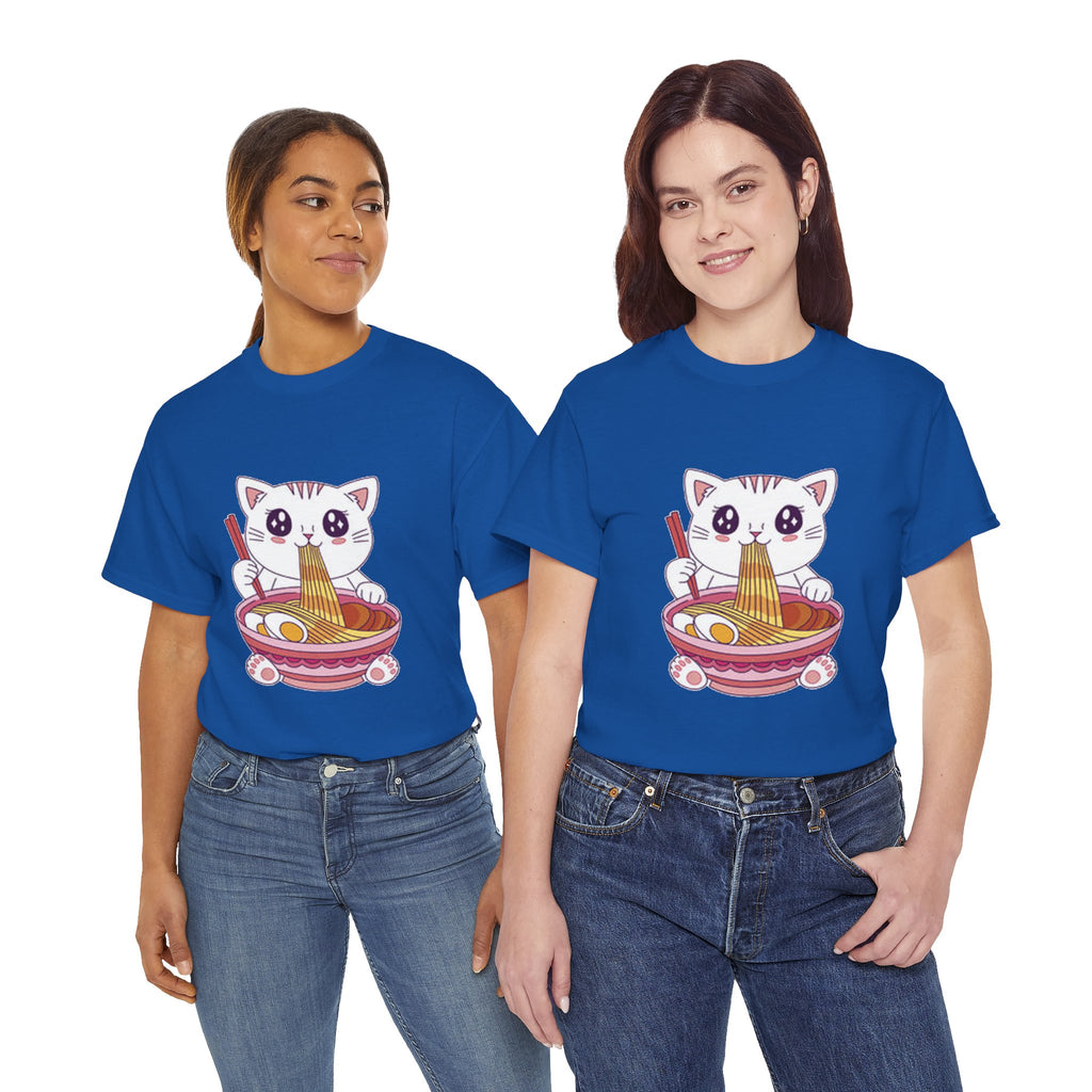 Cute Cat Ramen Tee – Kawaii Kitty Eating Noodles Graphic Shirt