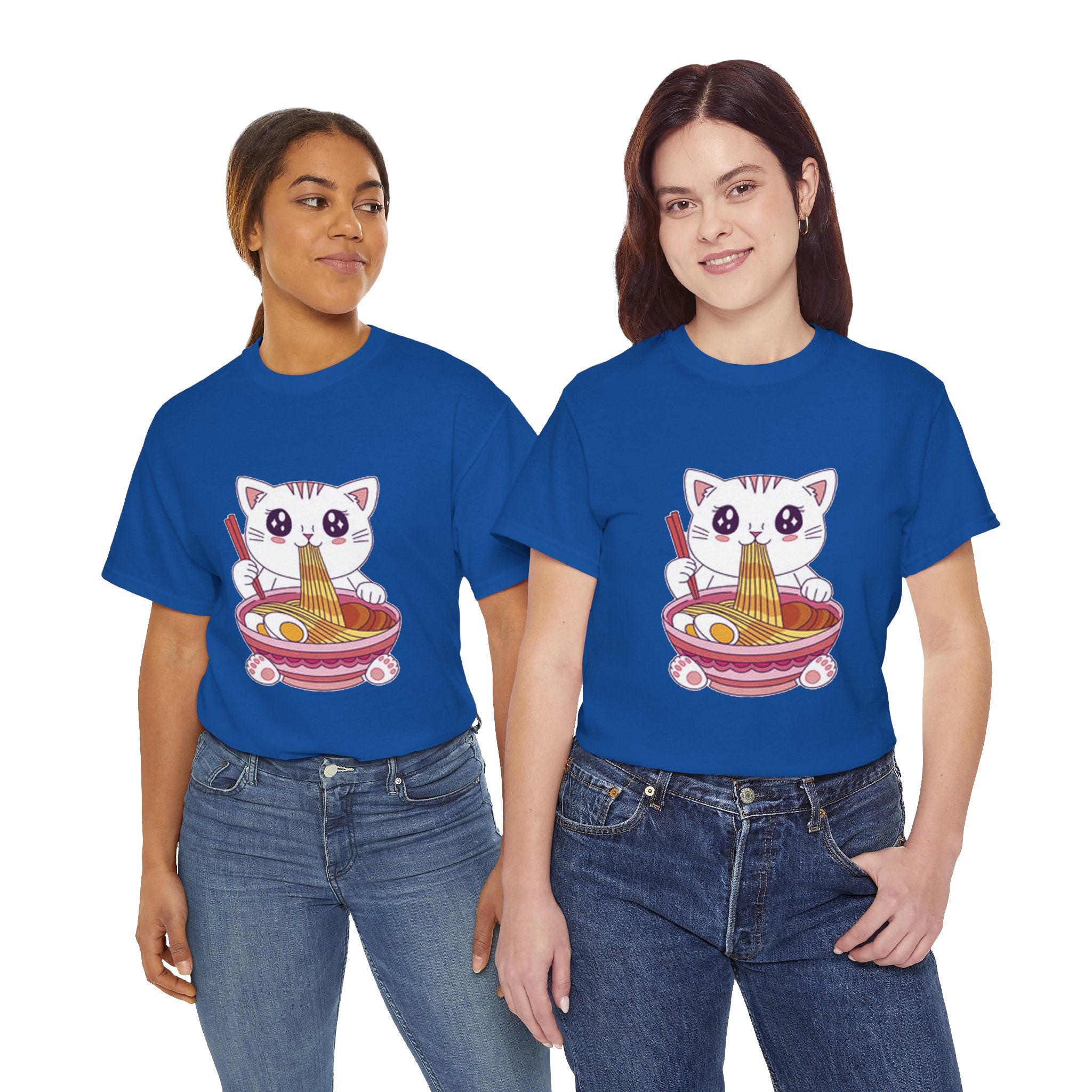 Cute Cat Ramen Tee – Kawaii Kitty Eating Noodles Graphic Shirt