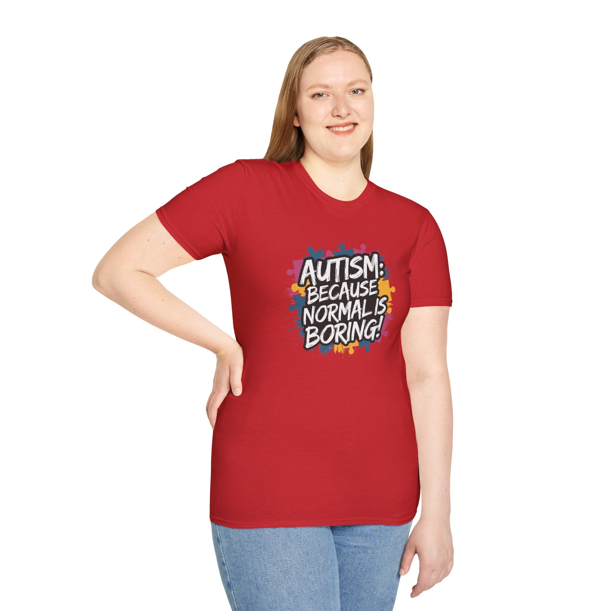 Autism Because Normal Is Boring T-Shirt — Colorful Puzzle Piece Awareness Tee