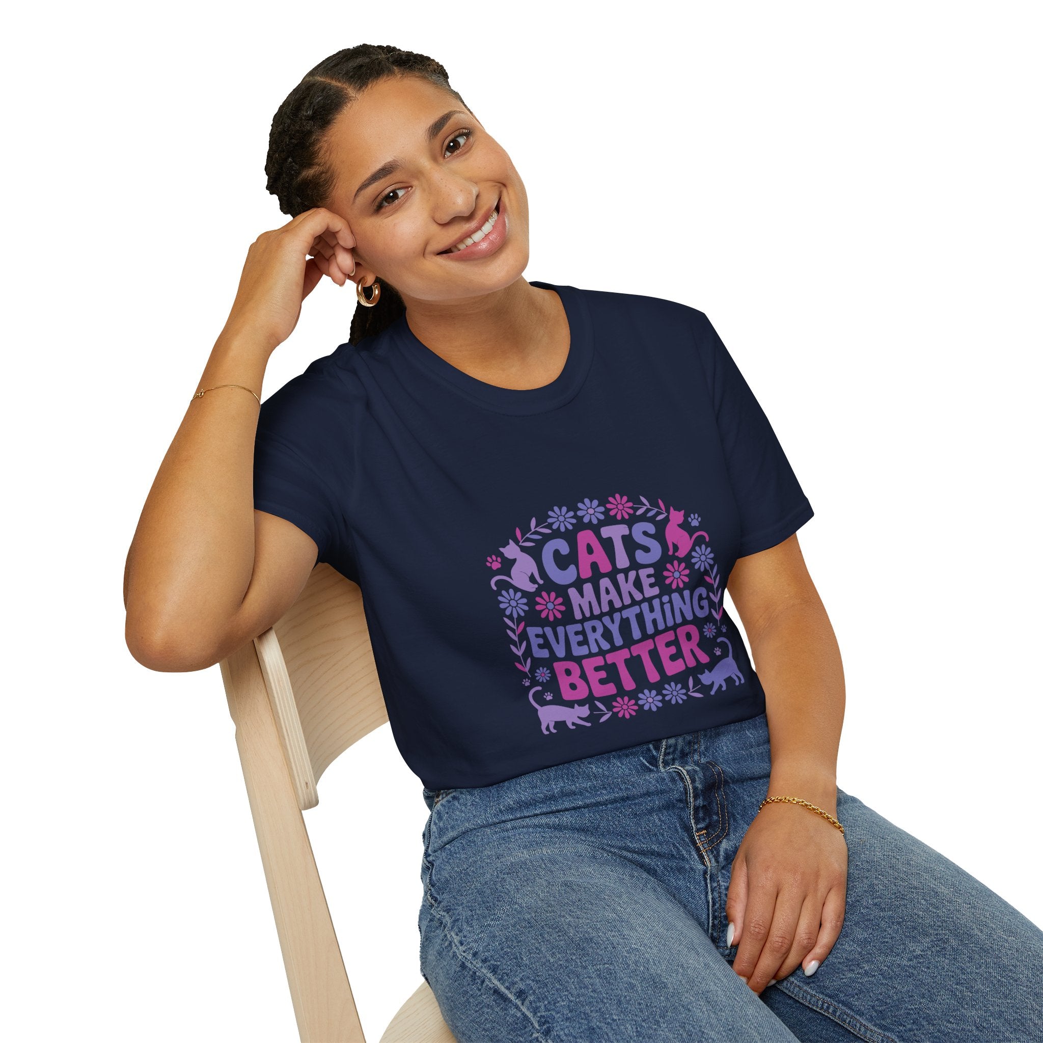Cats Make Everything Better T-Shirt — Cute Purple Cat Lover Tee