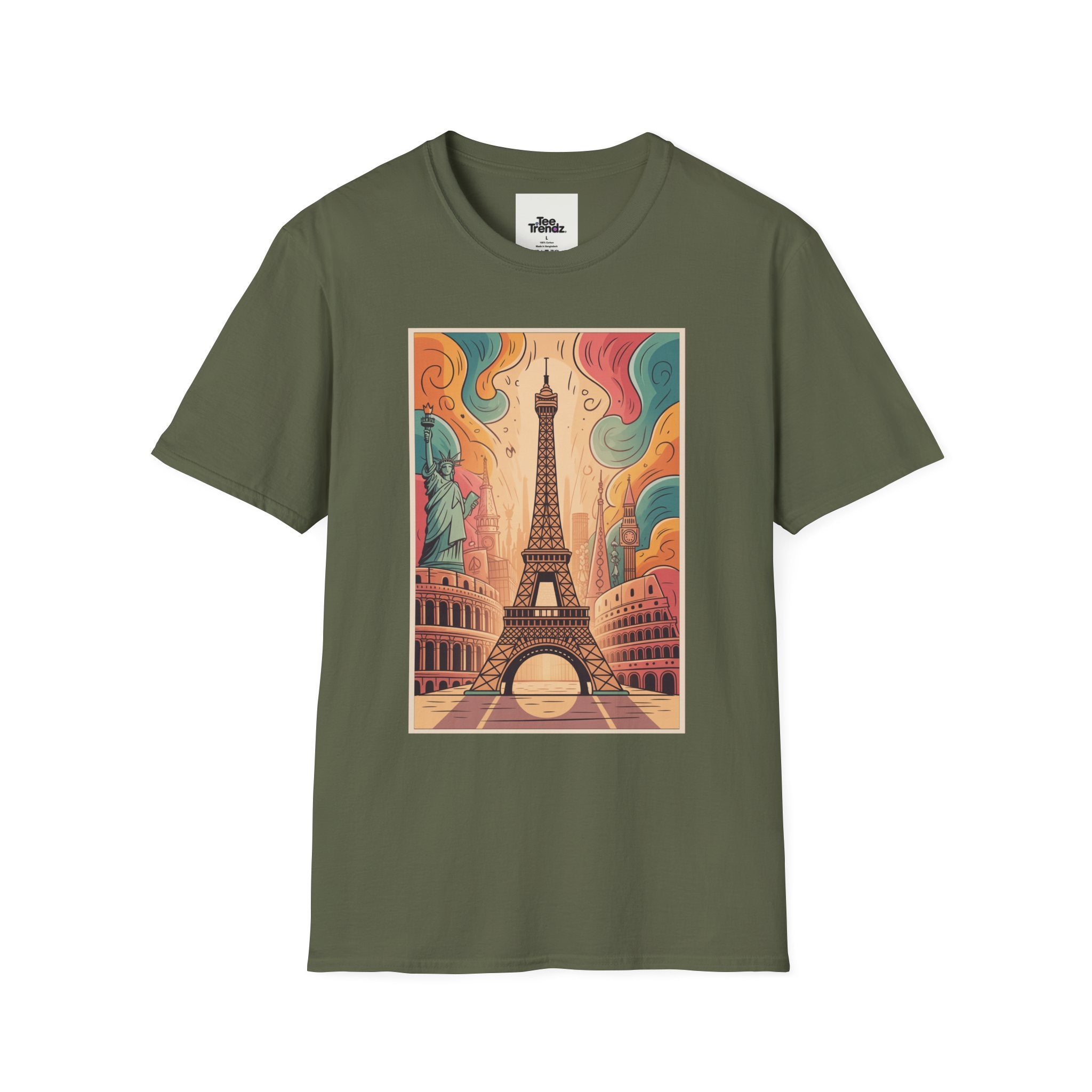 Eiffel Tower Retro Art T-Shirt — Vintage Paris Skyline Tee