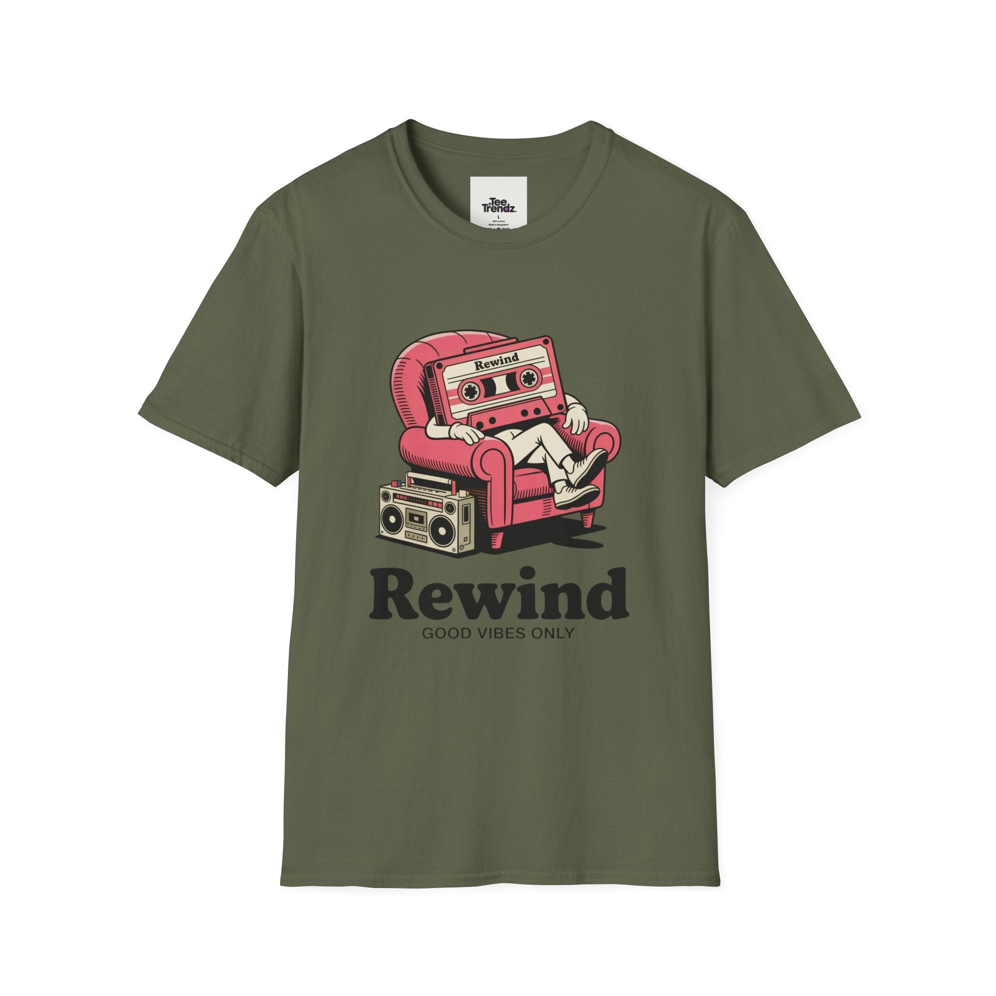 T-Shirt — "Rewind: Good Vibes Only" Retro Cassette Graphic Tee