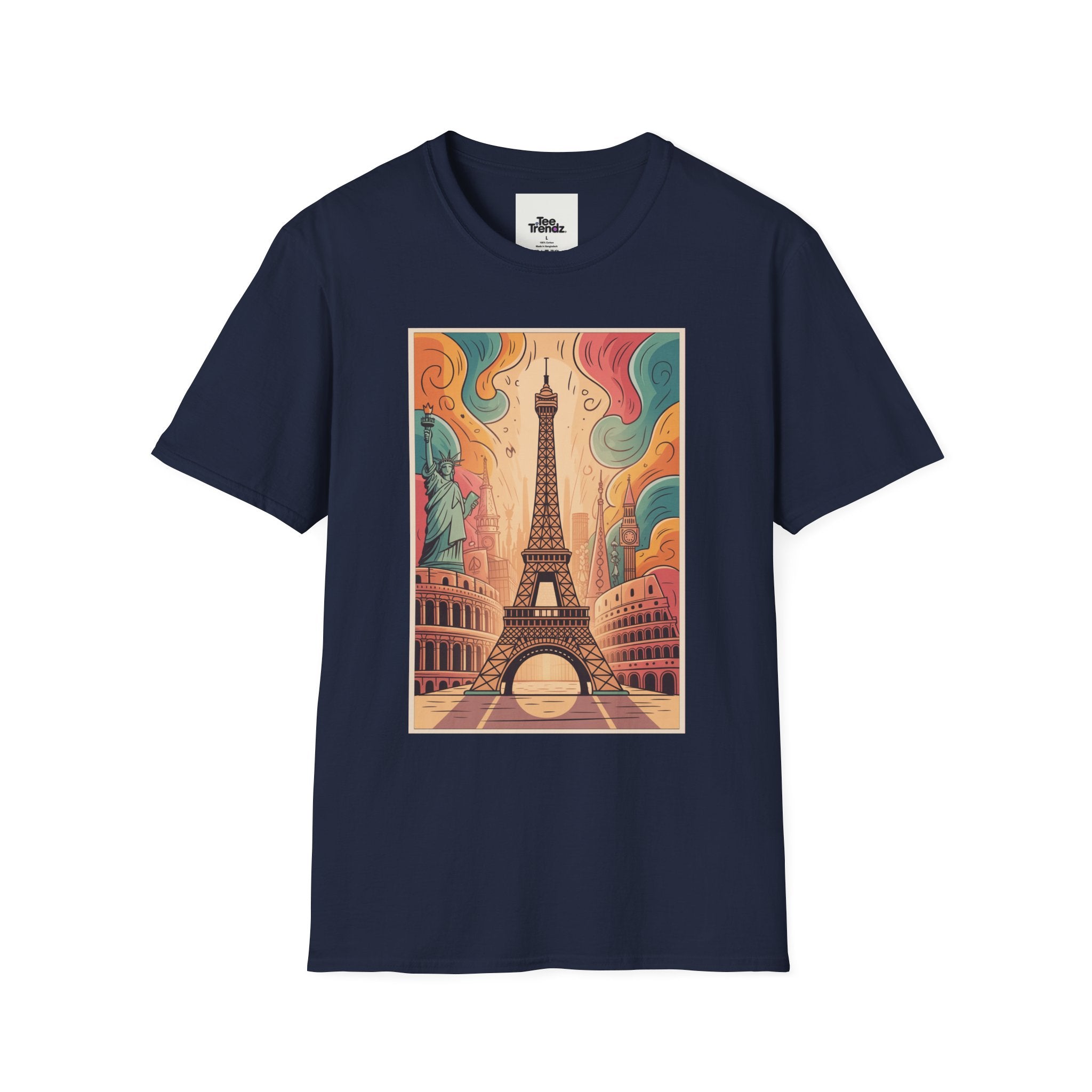 Eiffel Tower Retro Art T-Shirt — Vintage Paris Skyline Tee