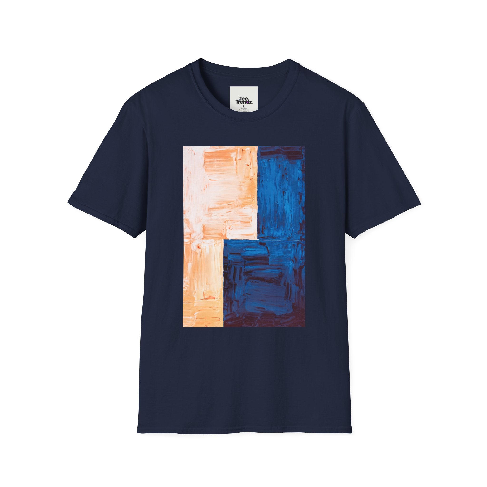 Abstract Color Block T-Shirt — Blue & Peach Modern Art Tee