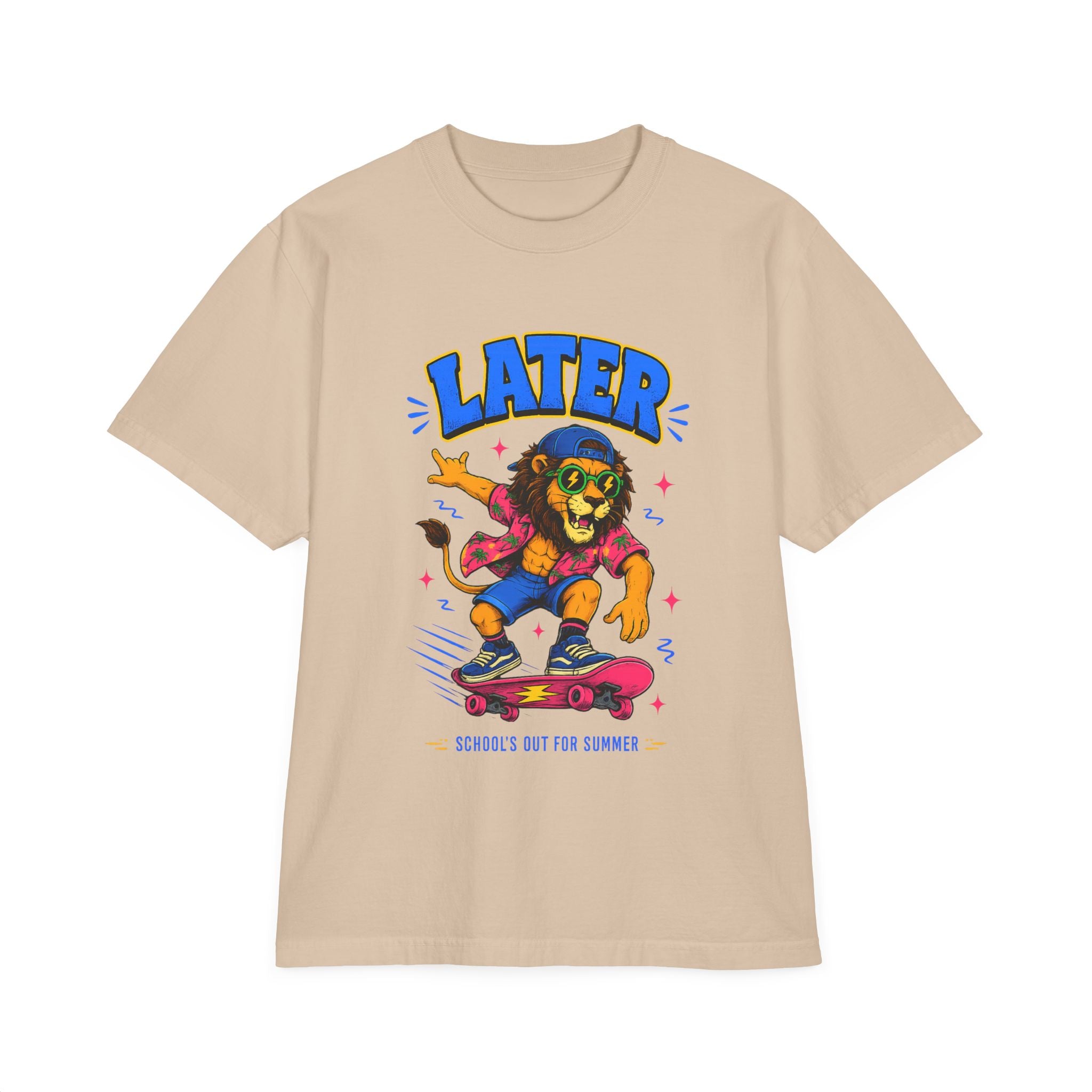 Later Skateboard Lion T-Shirt — "Later" Graphic Tee for Summer Vibes