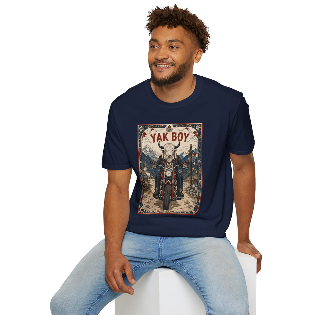 Yak Boy Motorcycle Graphic T‑Shirt — Vintage Mountain Biker Tee