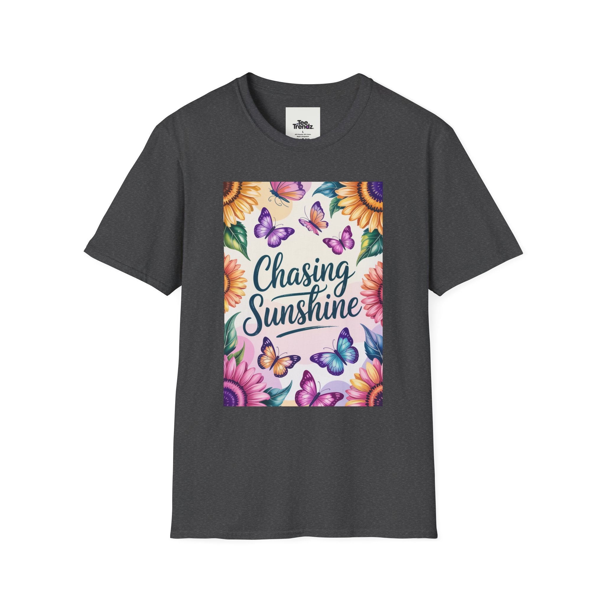 Chasing Sunshine T-Shirt — Floral Sunflower & Butterfly Graphic Tee