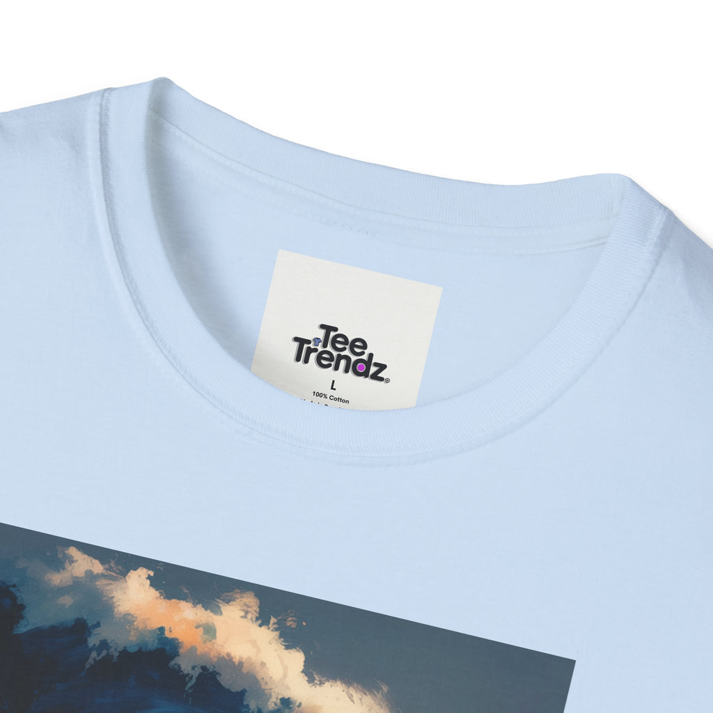 T-Shirt - Retro Beach Surf Scene with Giant Wave and Relaxing Skeleton (Vintage Coastal Vibe)