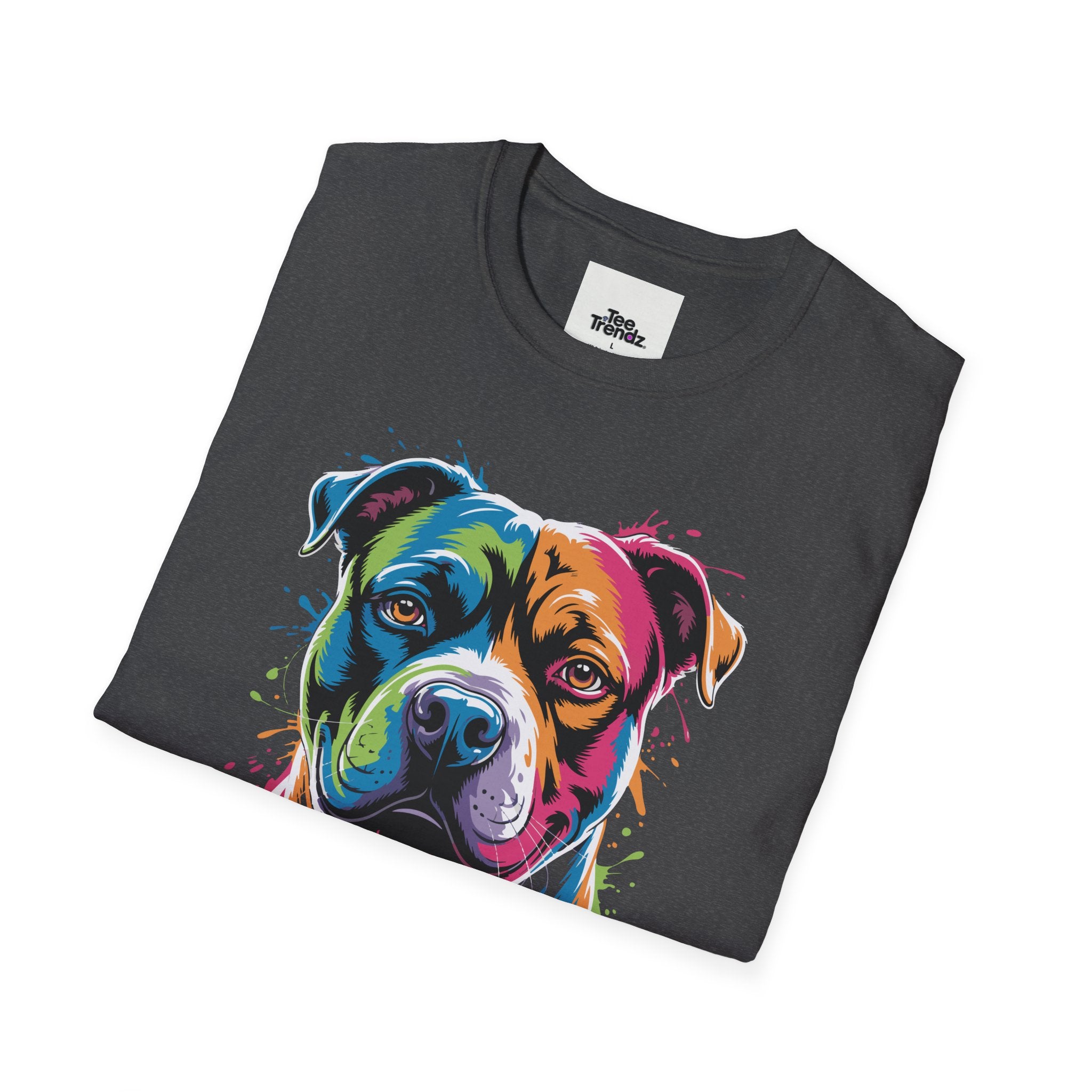 Colorful Pitbull Portrait T-Shirt — Vibrant Dog Art Tee