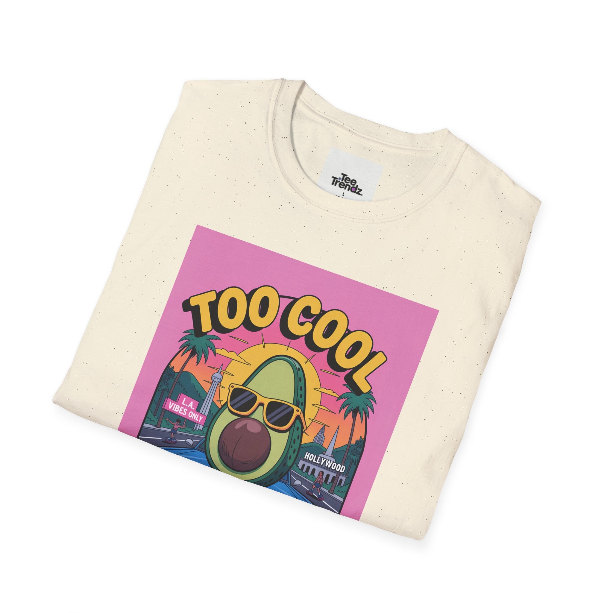 Too Cool for Traffic Avocado Tee — Retro Beach Car Graphic T-Shirt