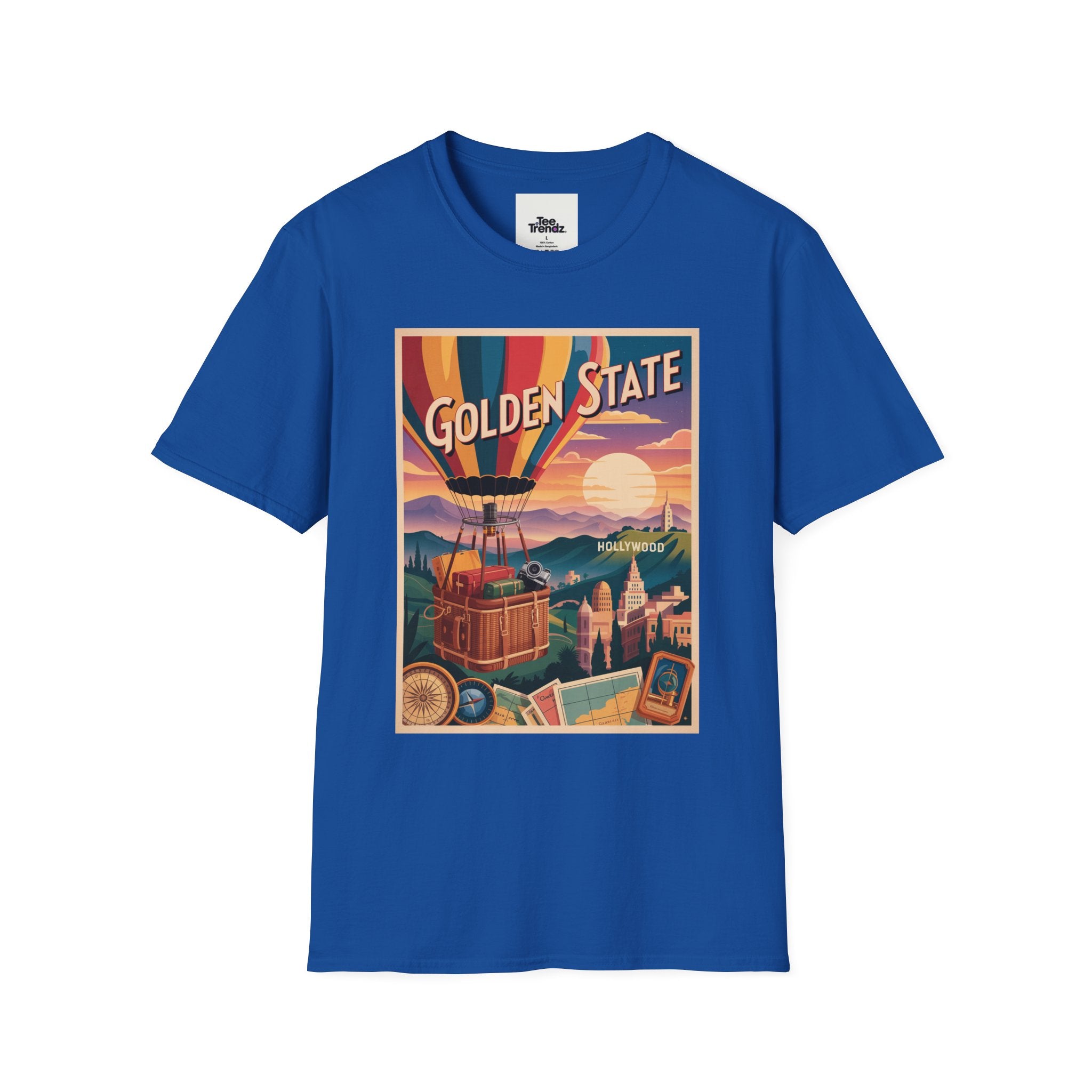 Golden State Hot Air Balloon T-Shirt — Vintage Travel Poster Tee