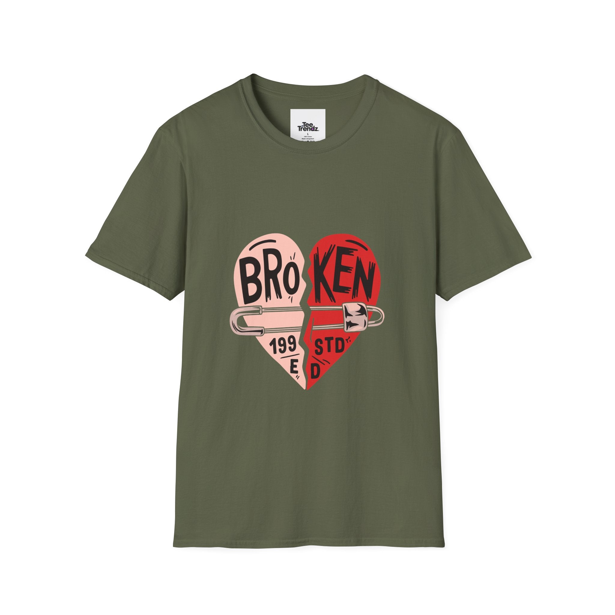 Broken Heart Graphic T-Shirt — Heart Safety Pin Design