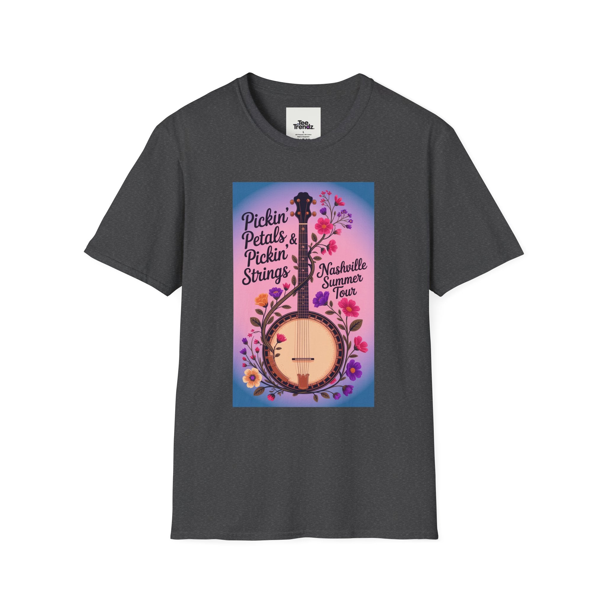 Banjo Floral Tee — "Pickin' Petals, Pickin' Strings" Nashville Summer Vibes
