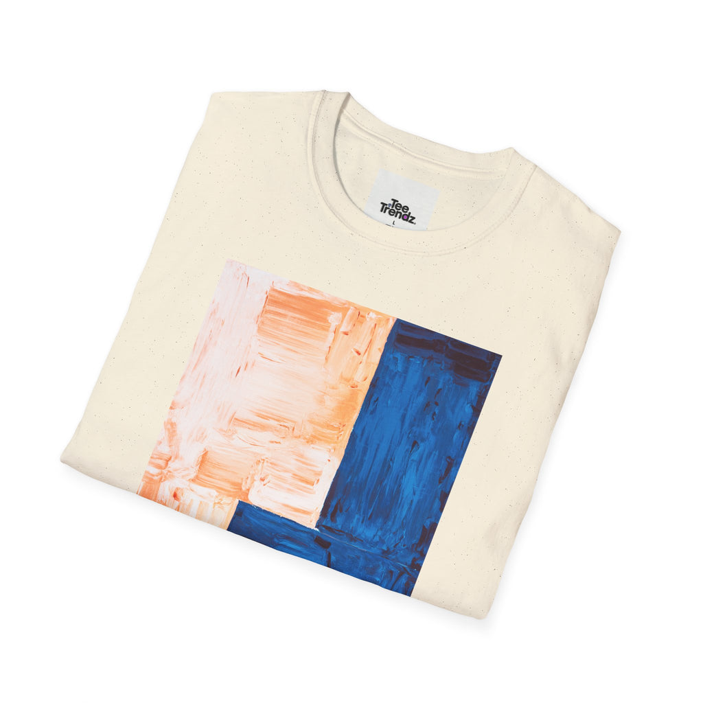 Abstract Color Block T-Shirt — Blue & Peach Modern Art Tee