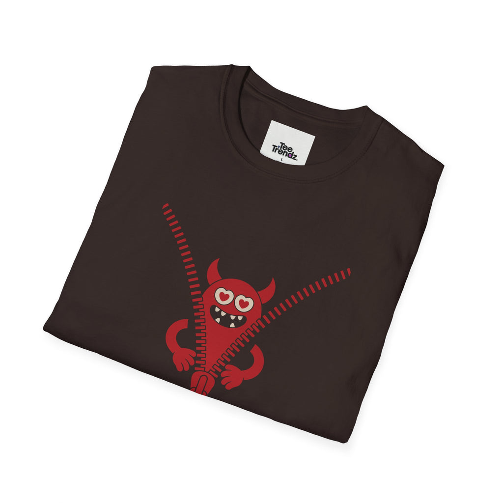 T-Shirt — Playful Monster Zipper Graphic Tee