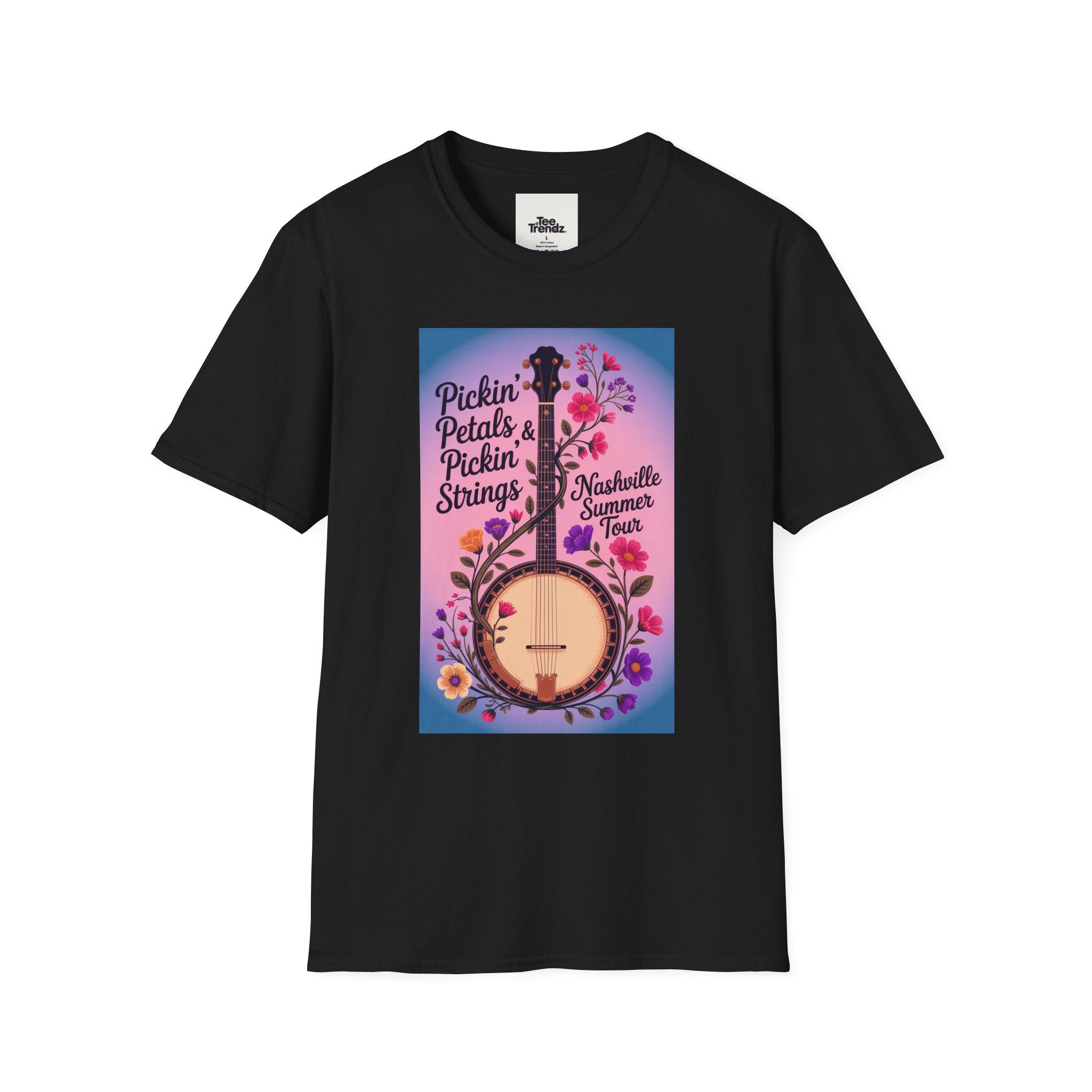Banjo Floral Tee — "Pickin' Petals, Pickin' Strings" Nashville Summer Vibes