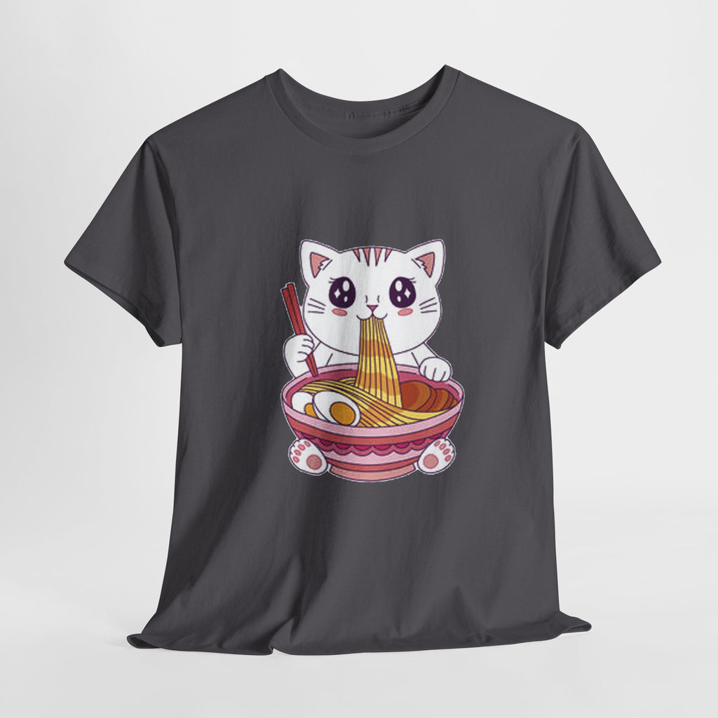 Cute Cat Ramen Tee – Kawaii Kitty Eating Noodles Graphic Shirt