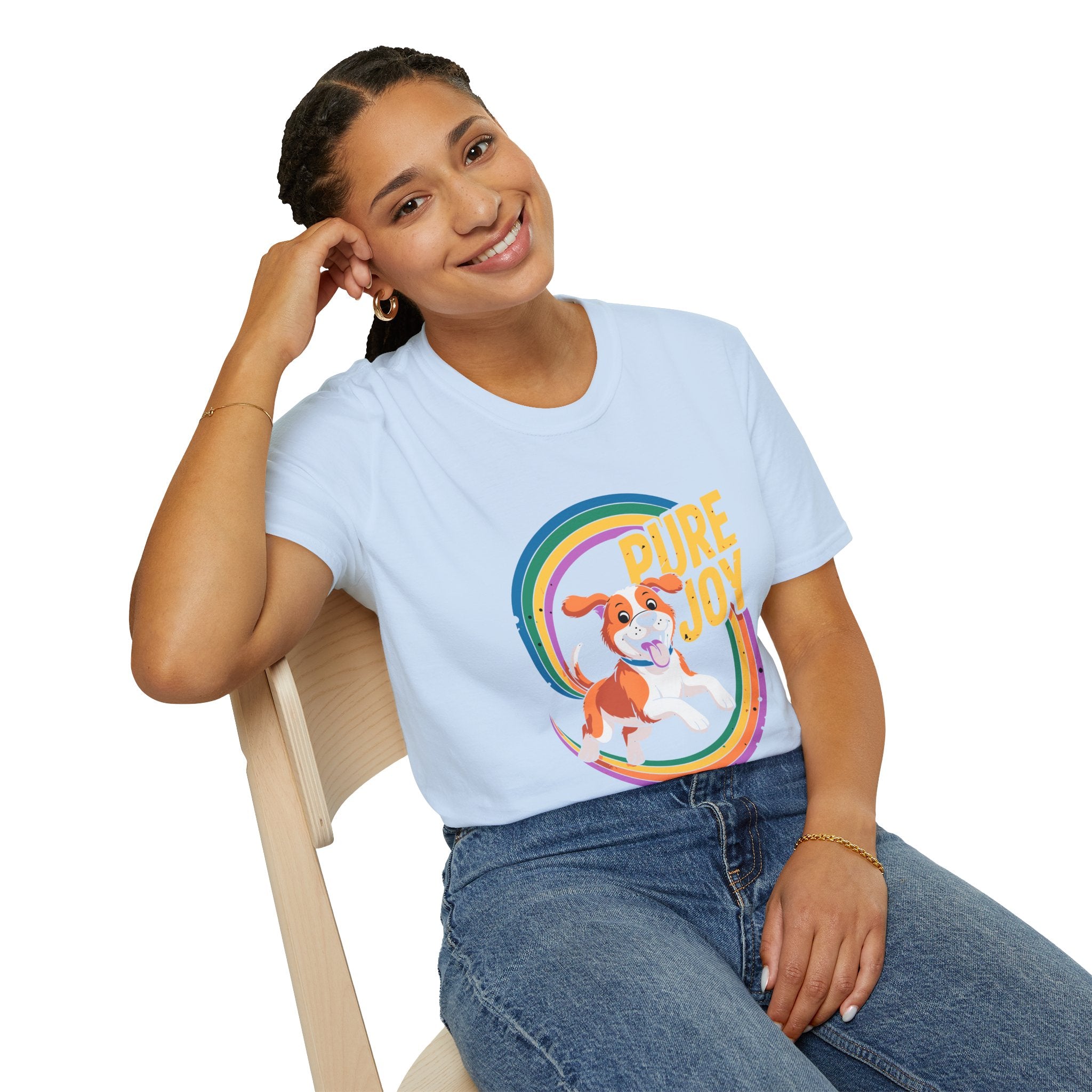 Pure Joy Dog T-Shirt – Playful Beagle Graphic Tee with Rainbow
