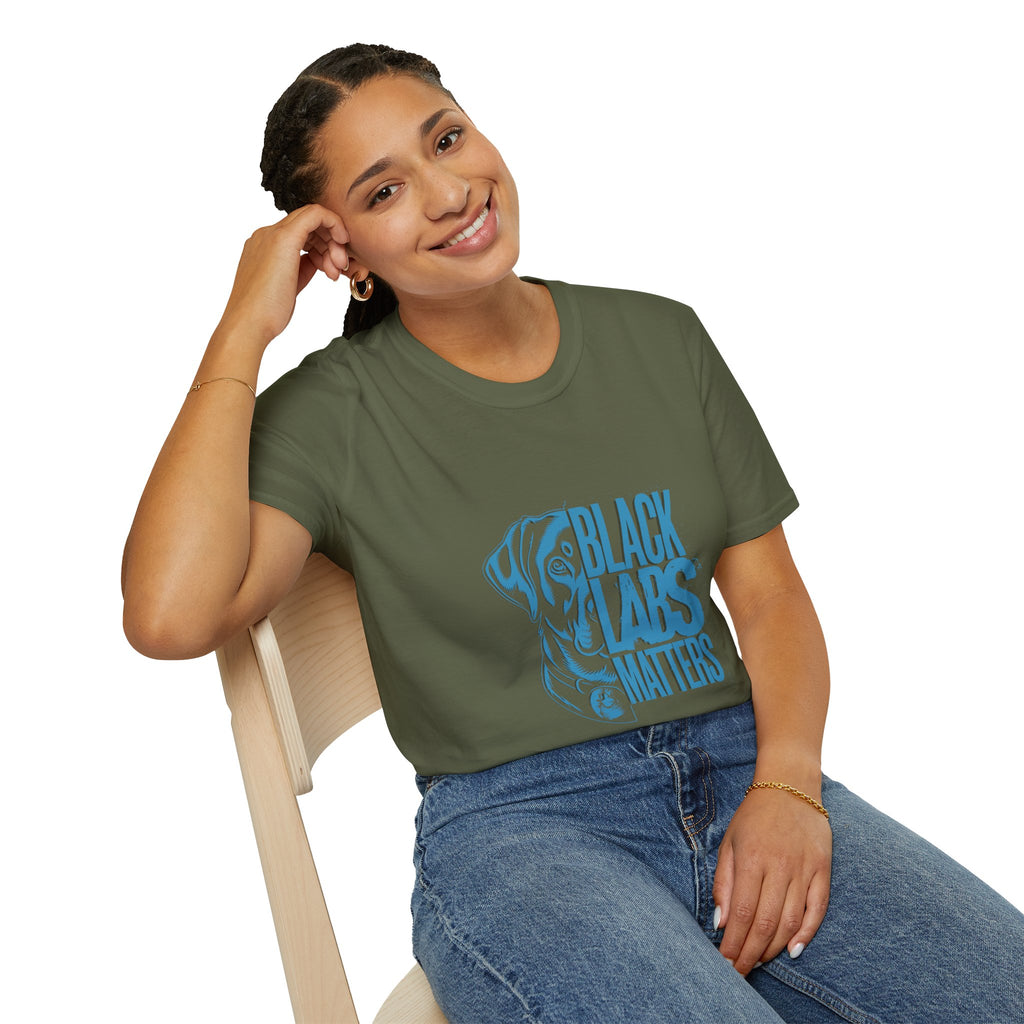 Black Labs Matter T‑Shirt — Blue Graphic Labrador Rescue Tee
