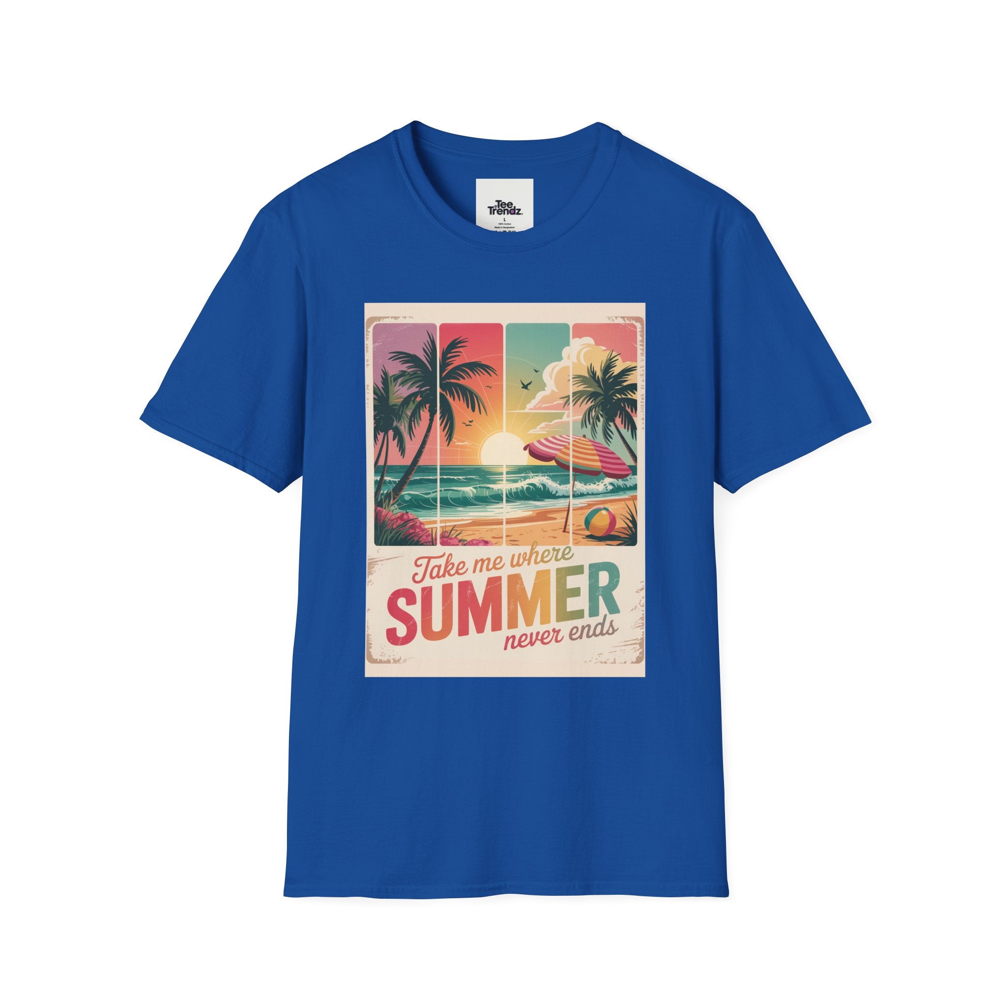 Summer Never Ends T-Shirt – Vintage Beach Sunset Graphic Tee