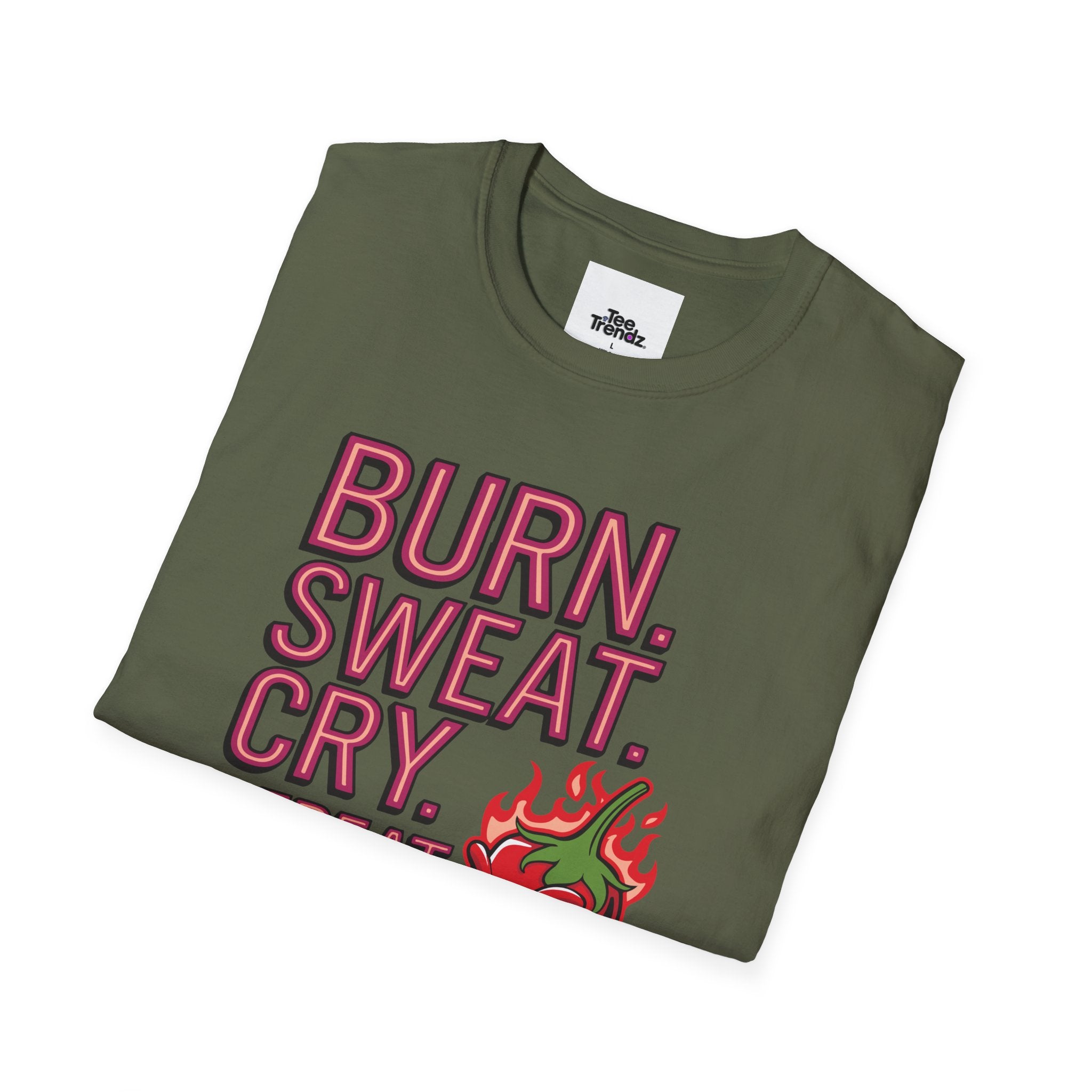 Burn. Sweat. Cry. Repeat. T-Shirt — Spicy Fitness Motivation Tee