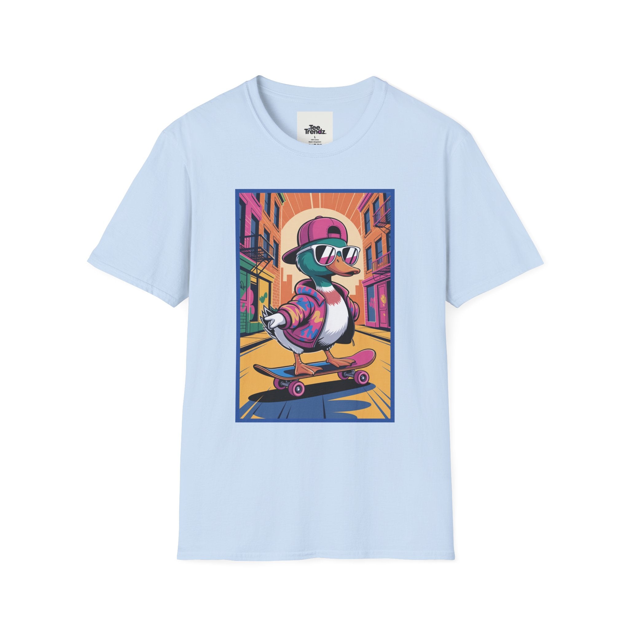 Skateboard Duck Graphic T-Shirt — Retro Streetwear Skateboarder Design