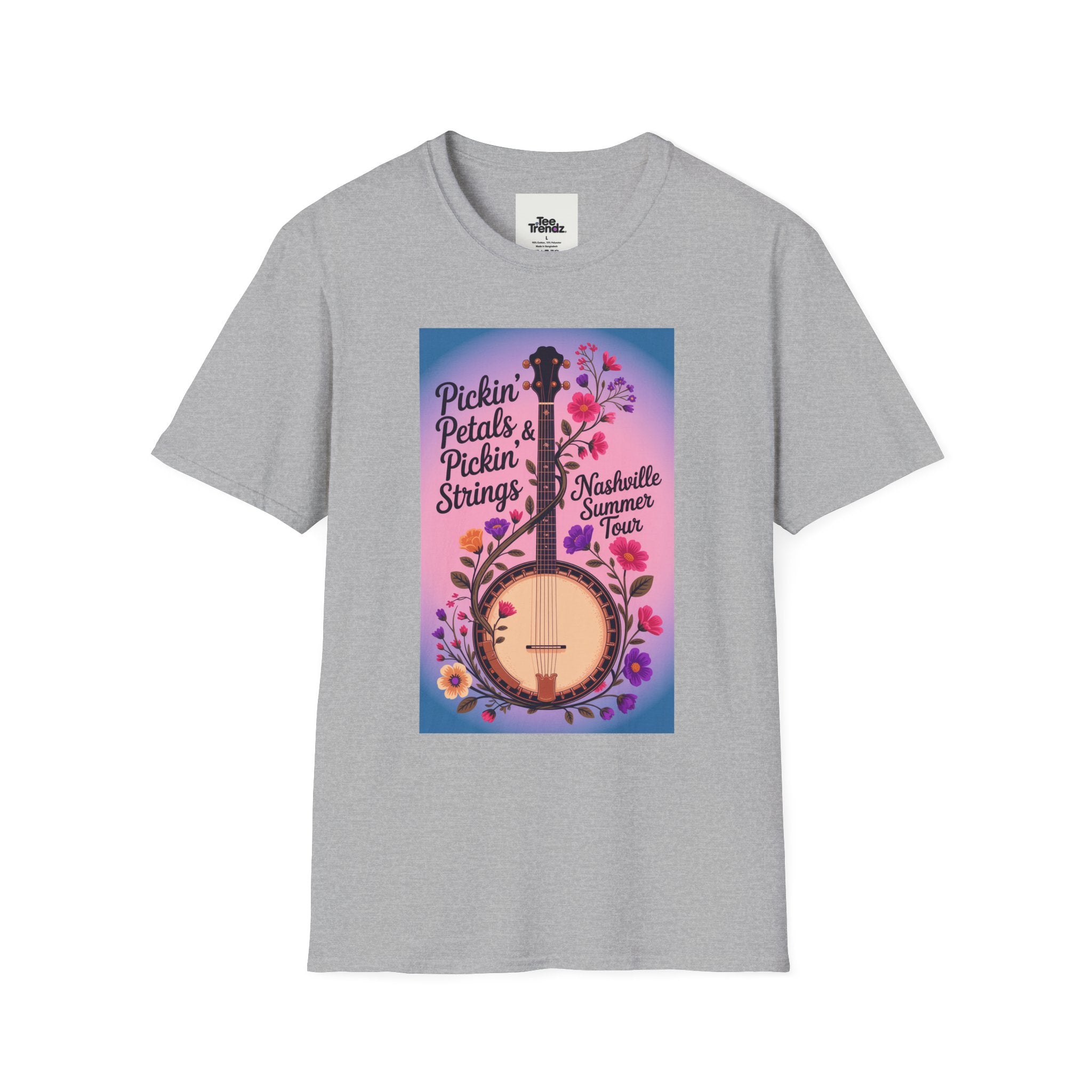 Banjo Floral Tee — "Pickin' Petals, Pickin' Strings" Nashville Summer Vibes