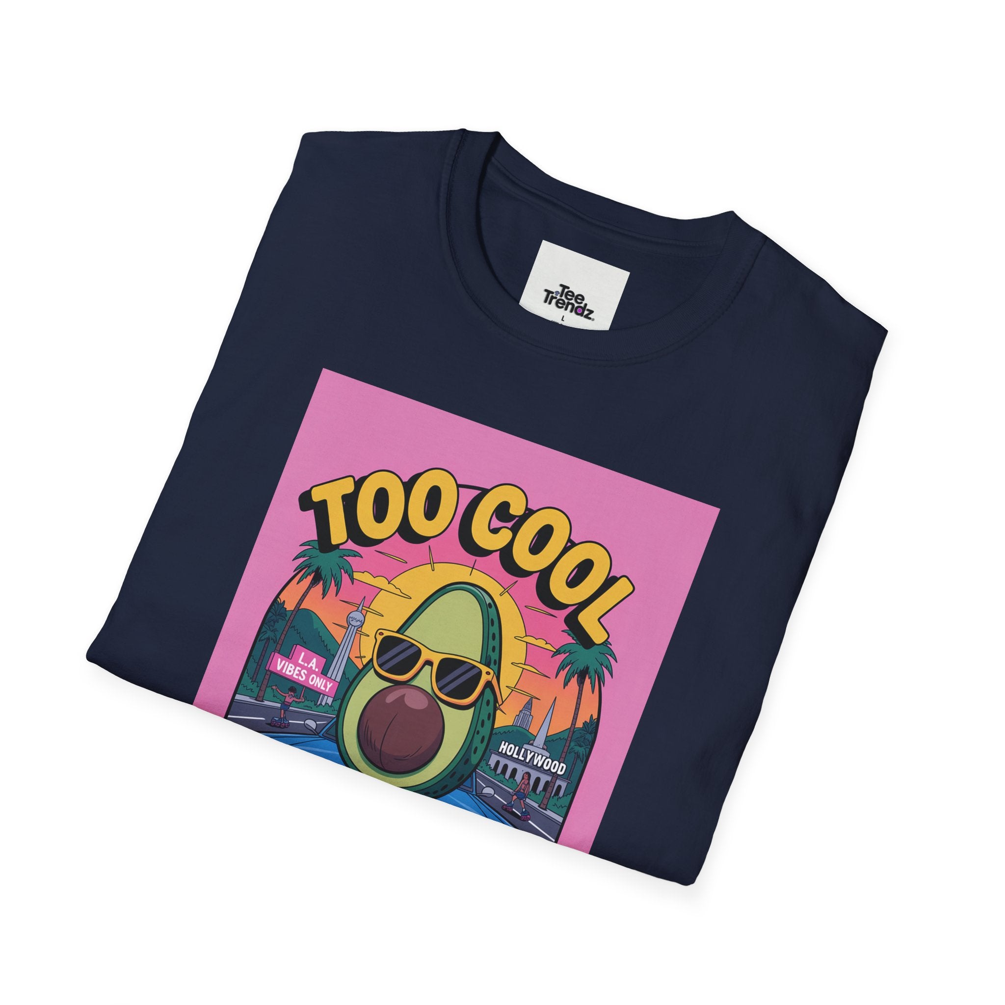 Too Cool for Traffic Avocado Tee — Retro Beach Car Graphic T-Shirt