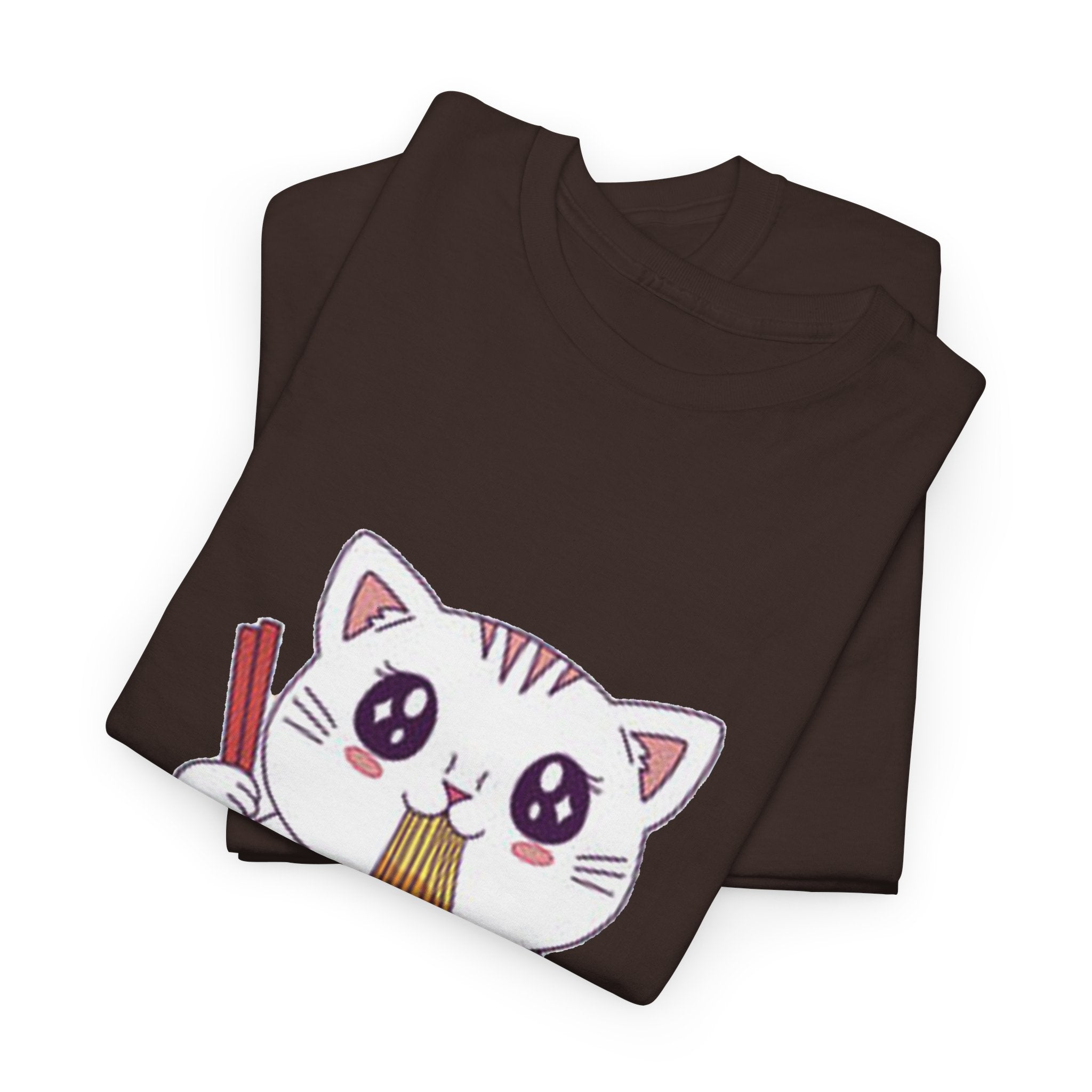 Cute Cat Ramen Tee – Kawaii Kitty Eating Noodles Graphic Shirt