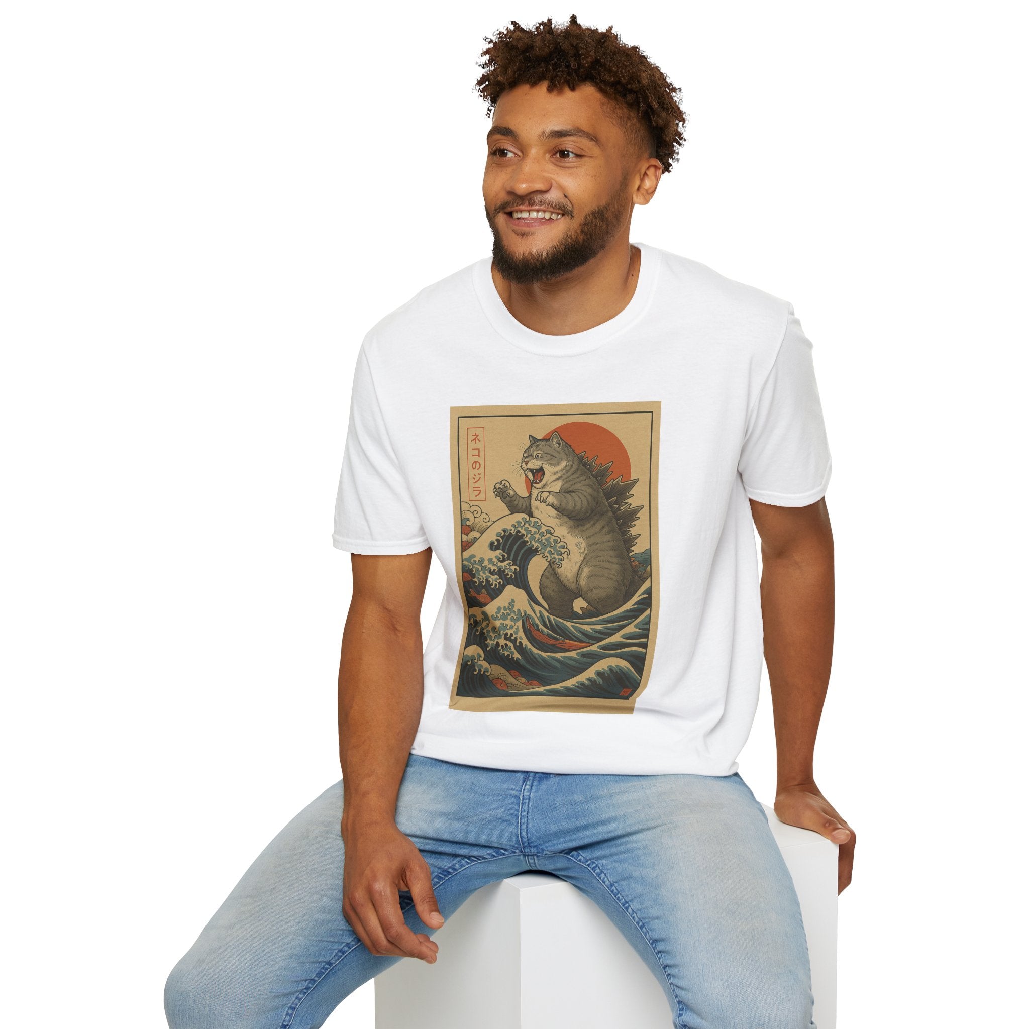 Katana Wave Cat T-Shirt — Vintage Japanese Wave Art Tee