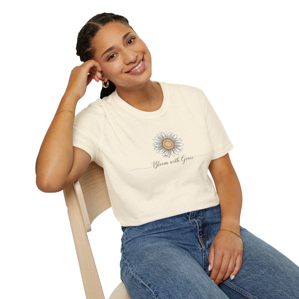 “Bloom with Grace” Sunflower T-Shirt — Floral Inspirational Graphic Tee