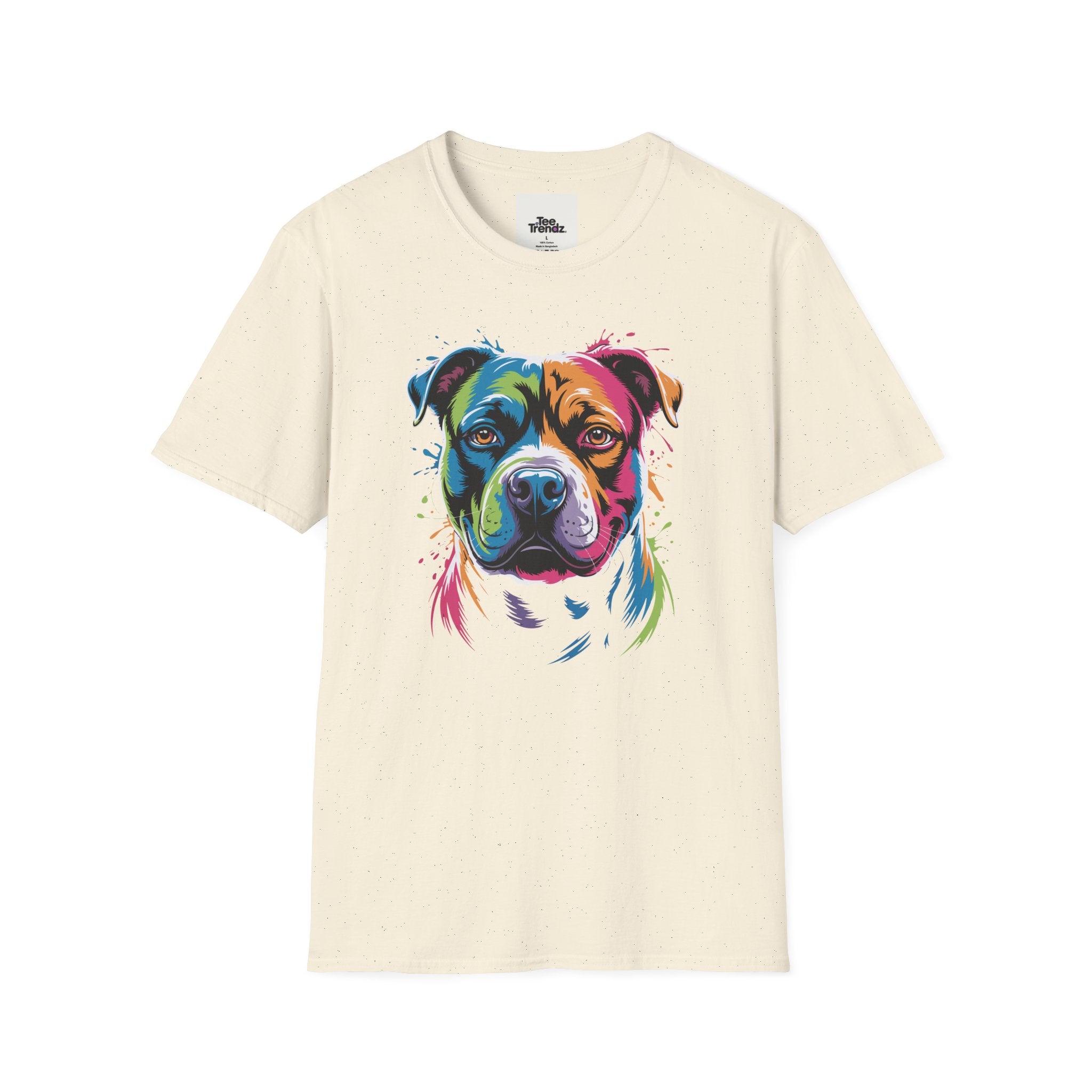Colorful Pitbull Portrait T-Shirt — Vibrant Dog Art Tee