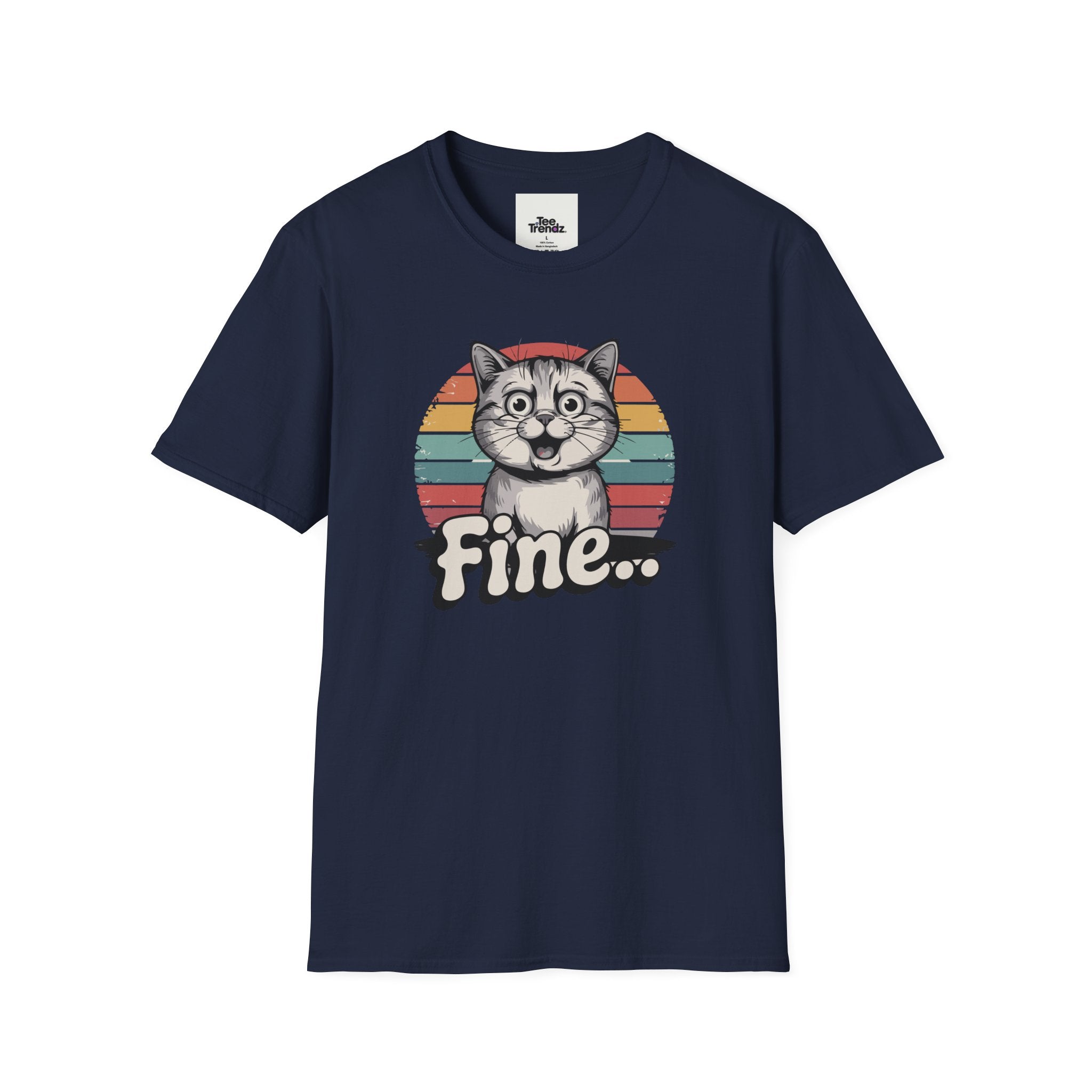 Fine… Cat T-Shirt — Retro Striped Cute Kitty Graphic Tee