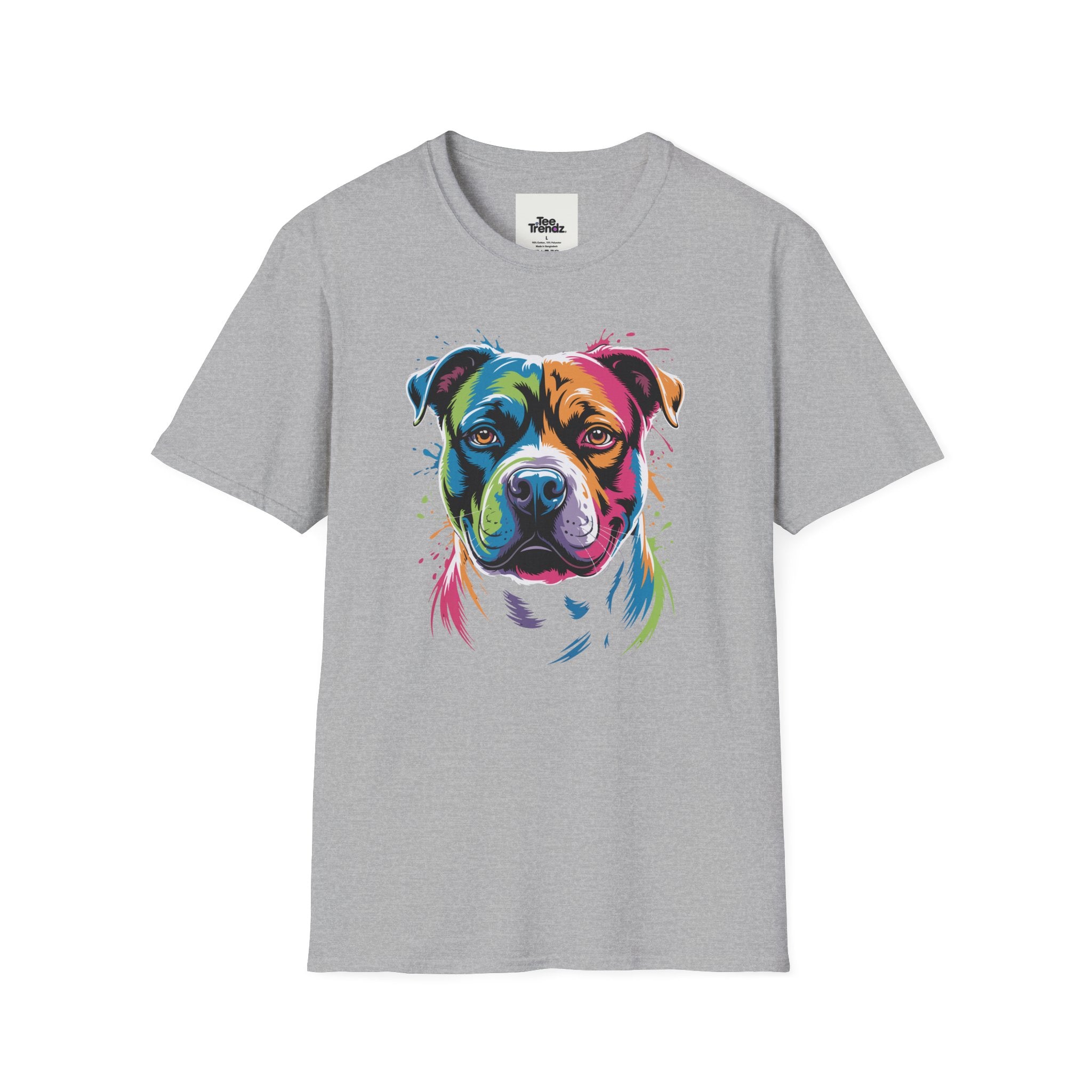 Colorful Pitbull Portrait T-Shirt — Vibrant Dog Art Tee