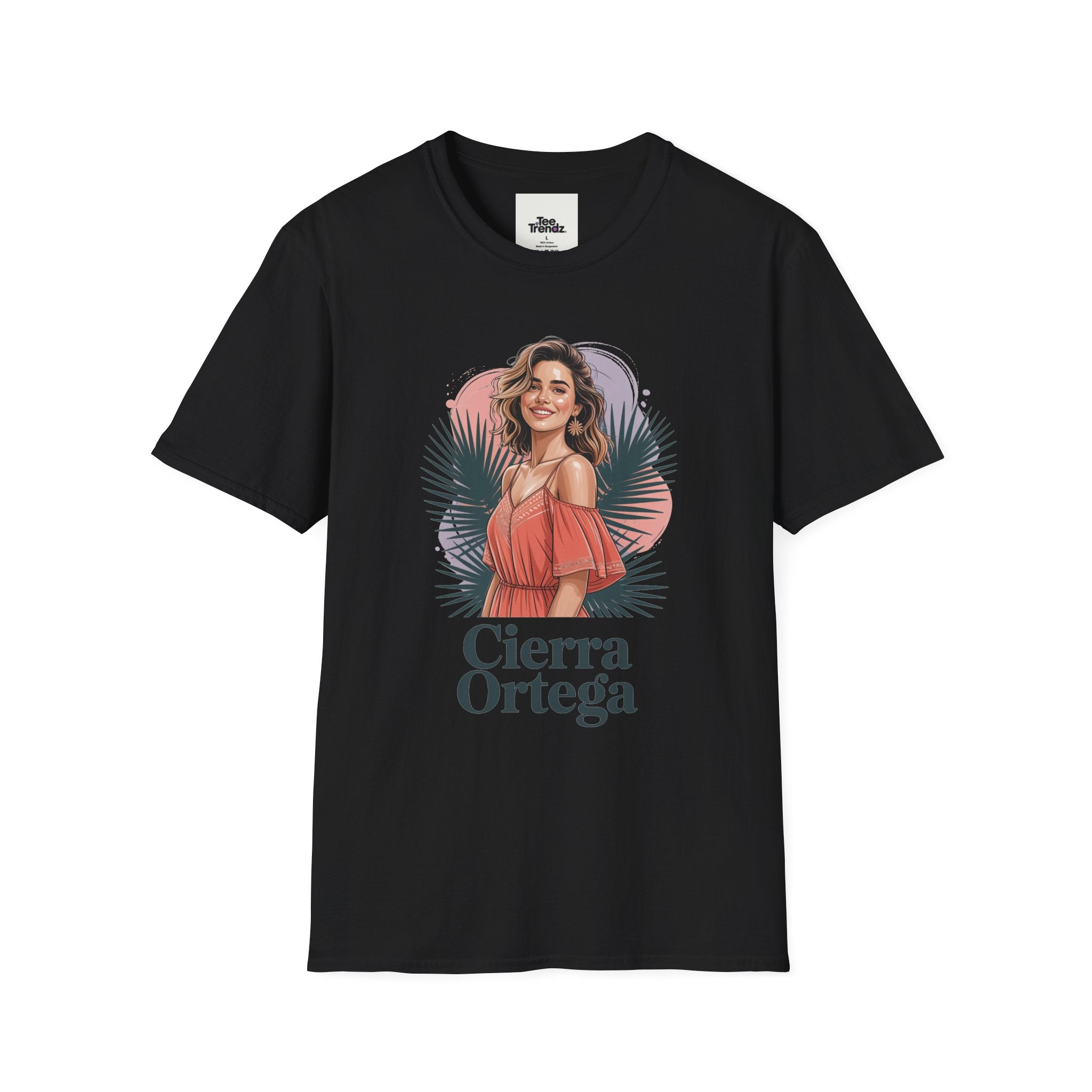 Personalized Portrait T‑Shirt — Custom Name "Cierra Ortega" Tropical Palm Graphic