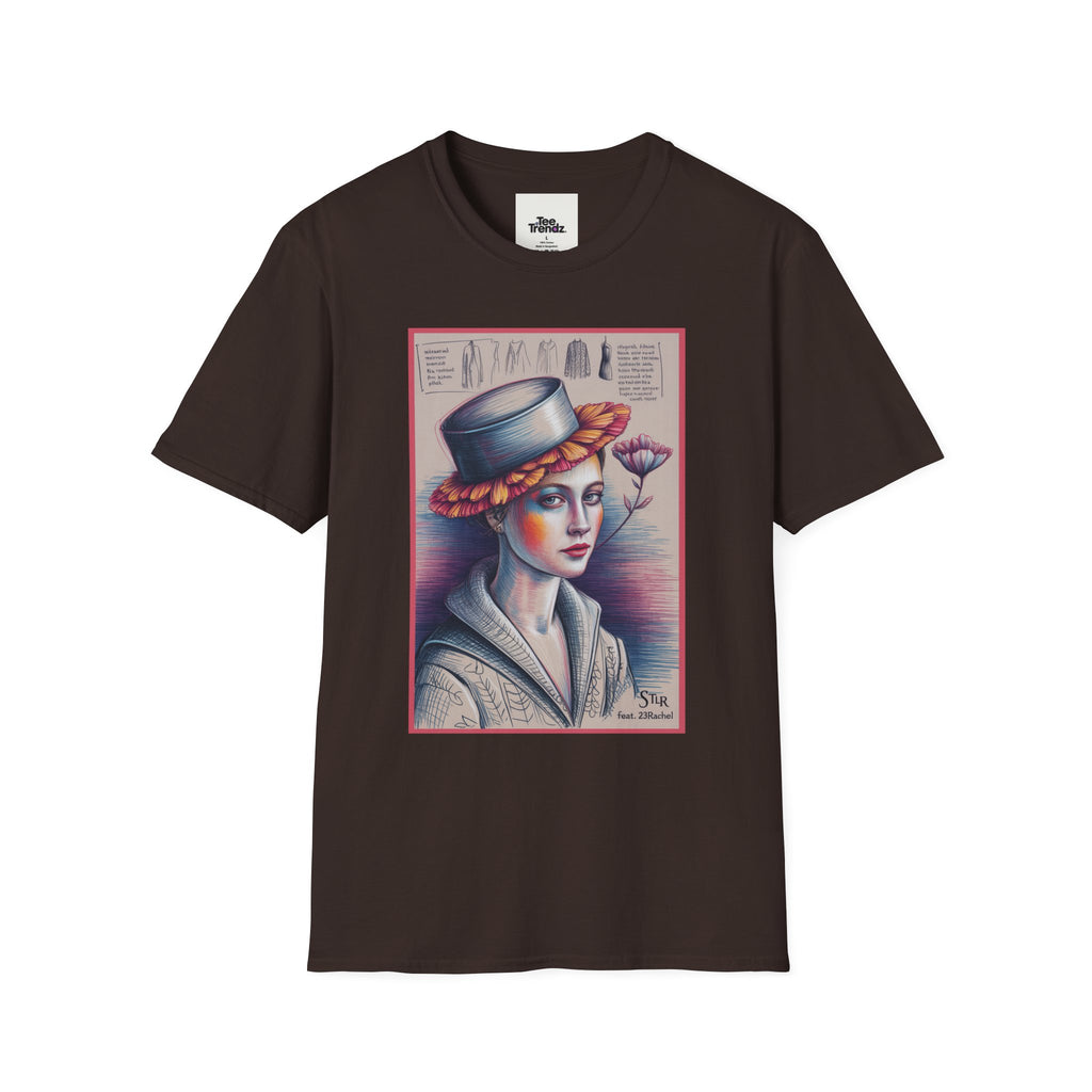 Vintage Portrait T-Shirt — Floral Hat Illustration