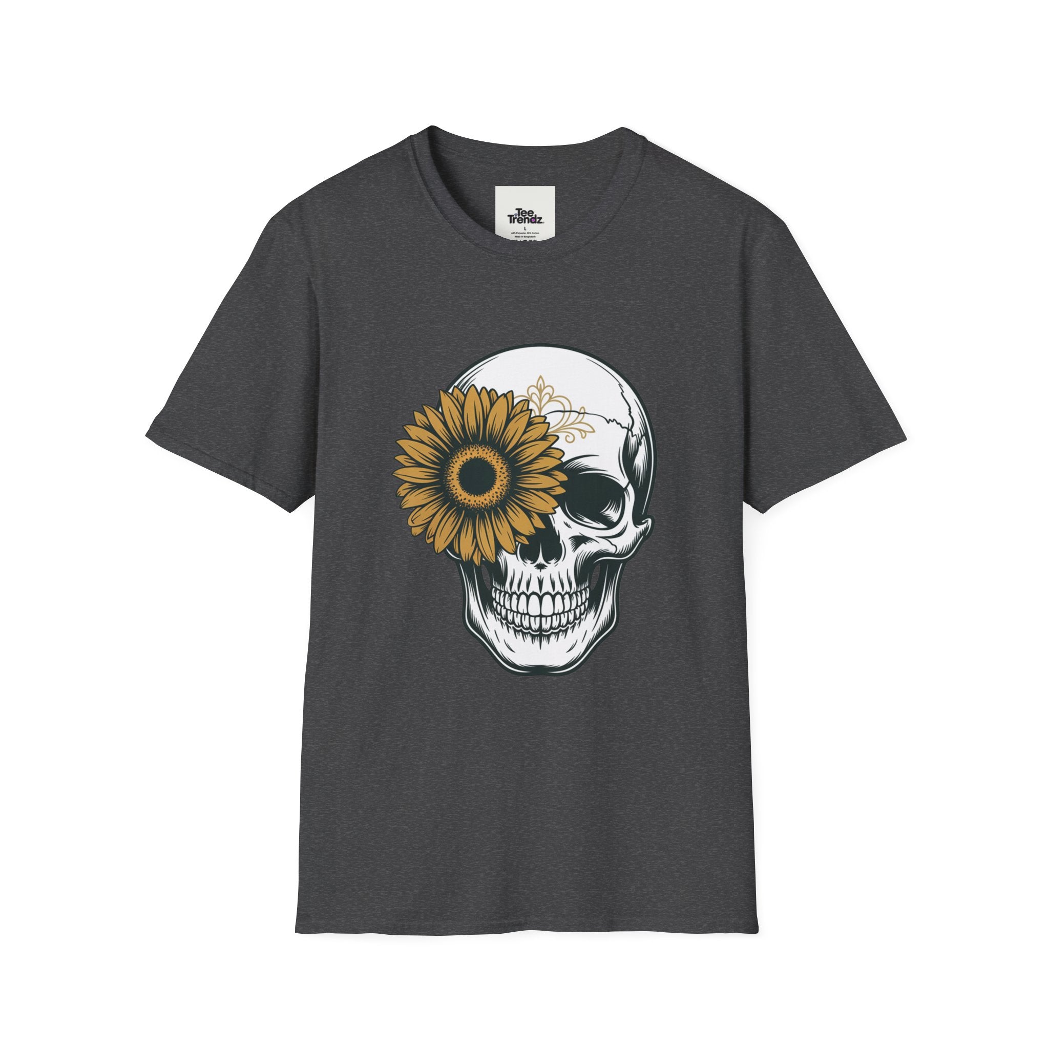 Skull with Sunflower Graphic T-Shirt
