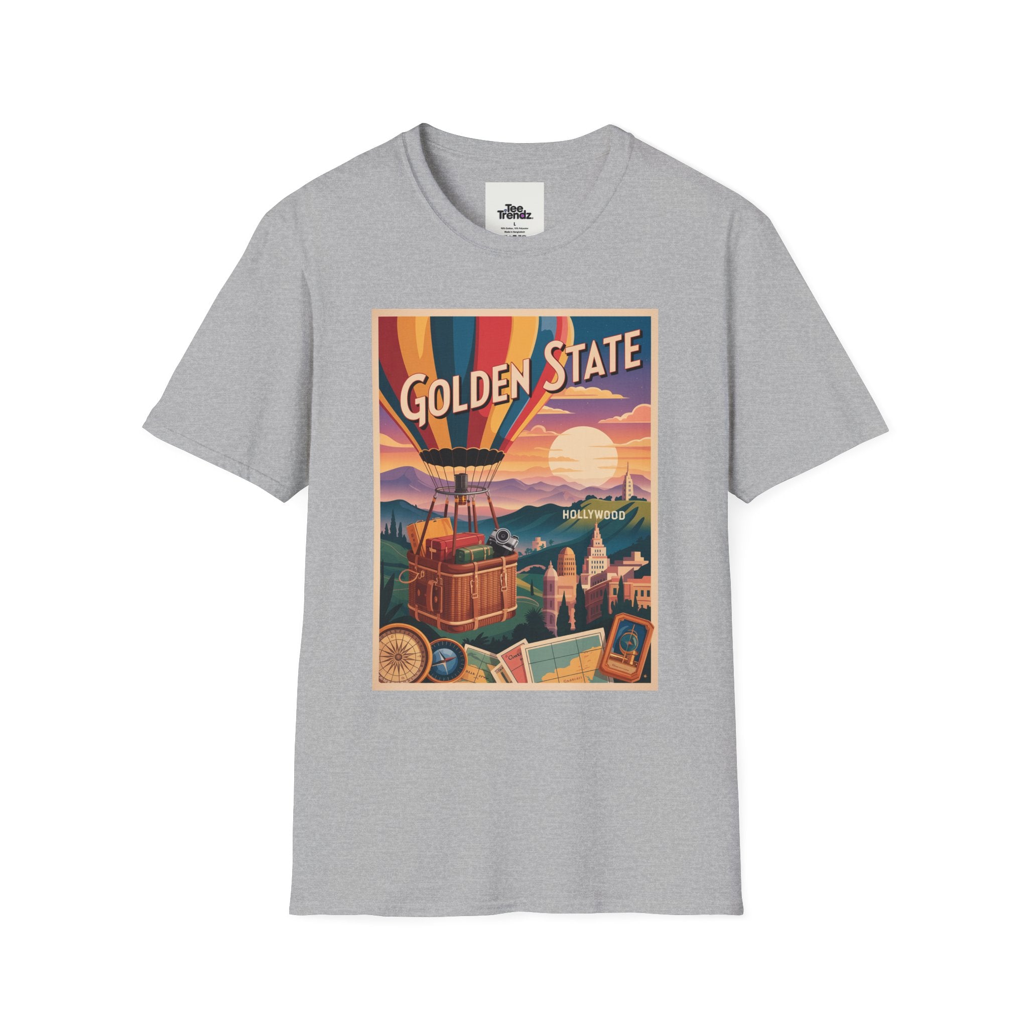 Golden State Hot Air Balloon T-Shirt — Vintage Travel Poster Tee