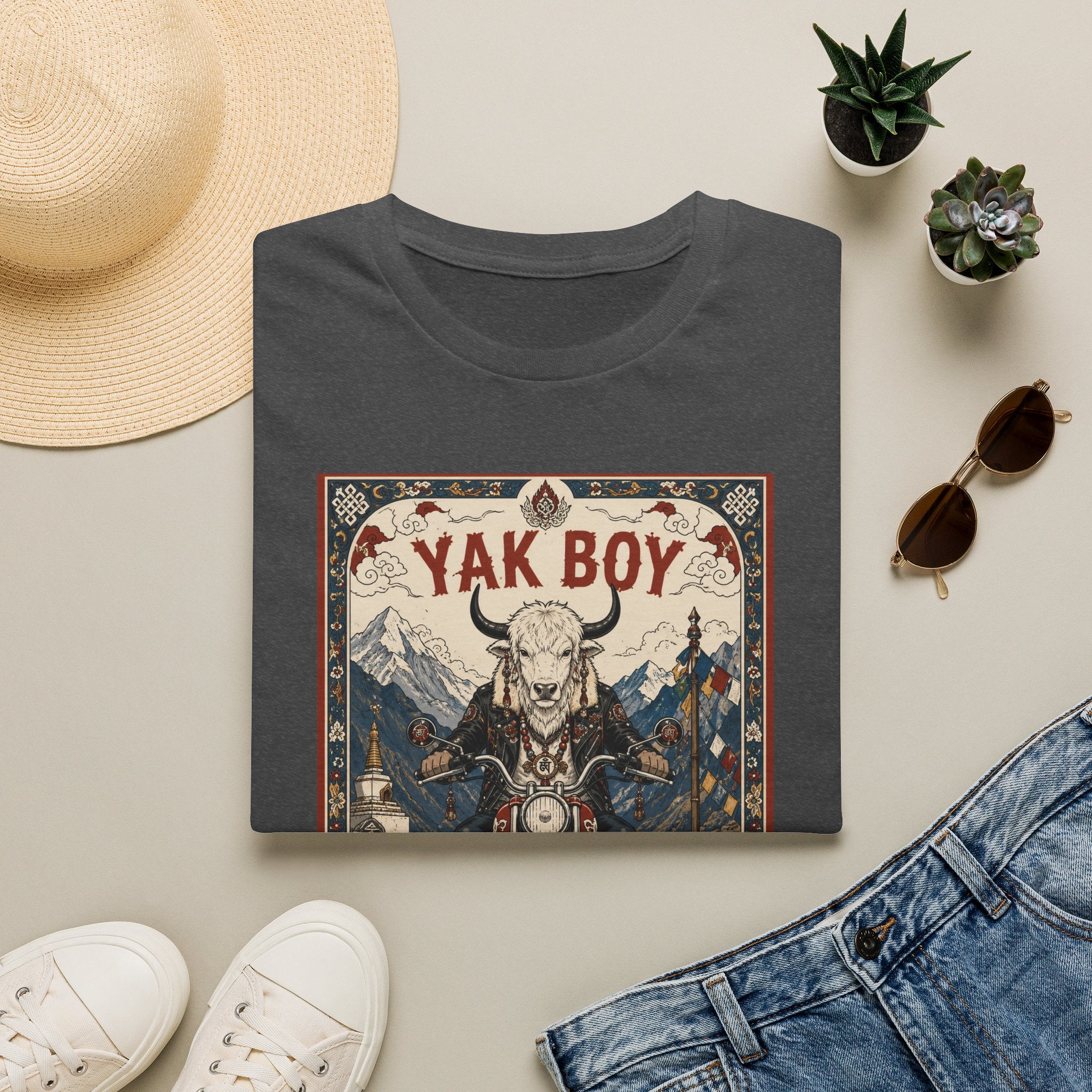 Yak Boy Motorcycle Graphic T‑Shirt — Vintage Mountain Biker Tee