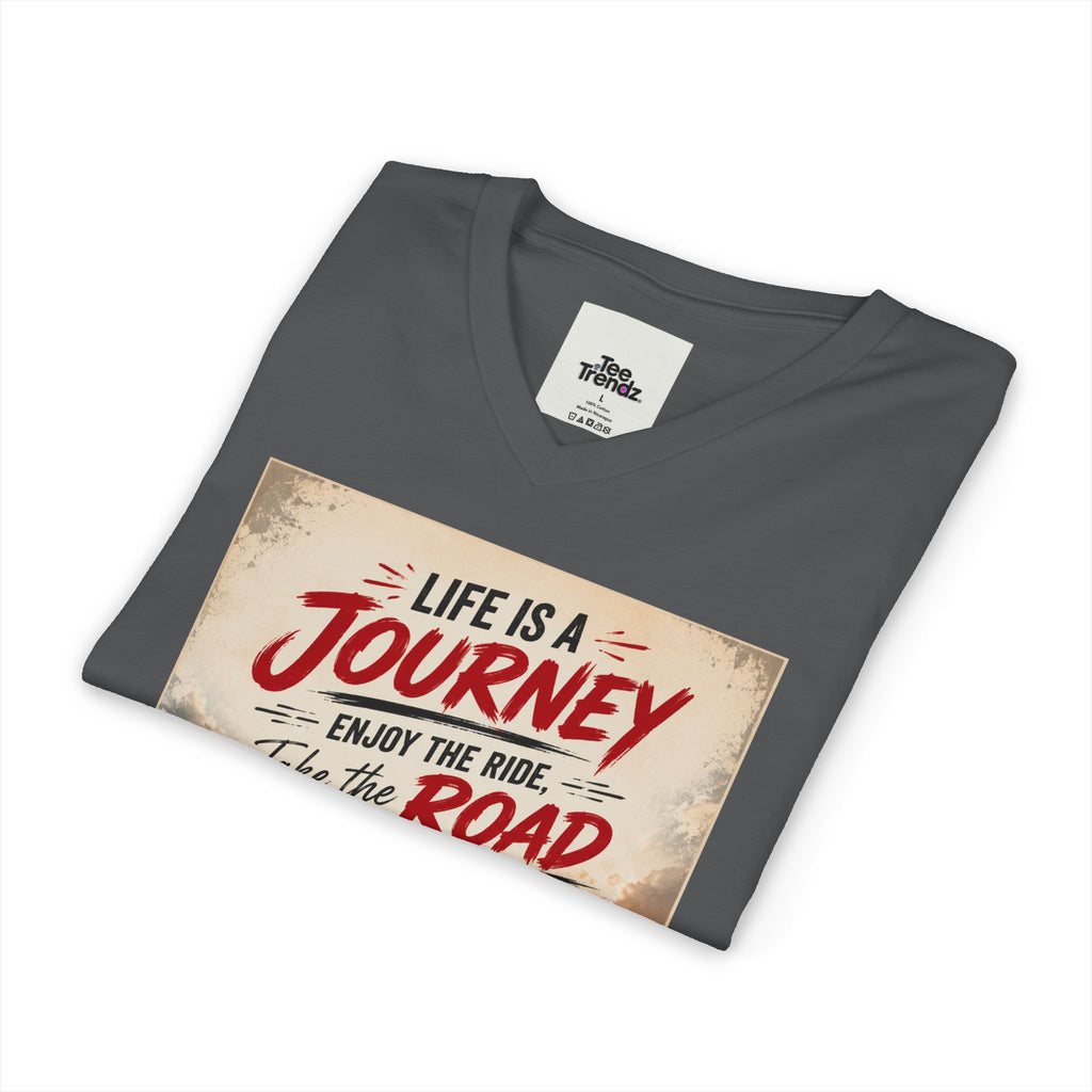 Journey Motorcycle V-Neck Tee — "Life Is a Journey, Enjoy the Ride" Graphic Shirt