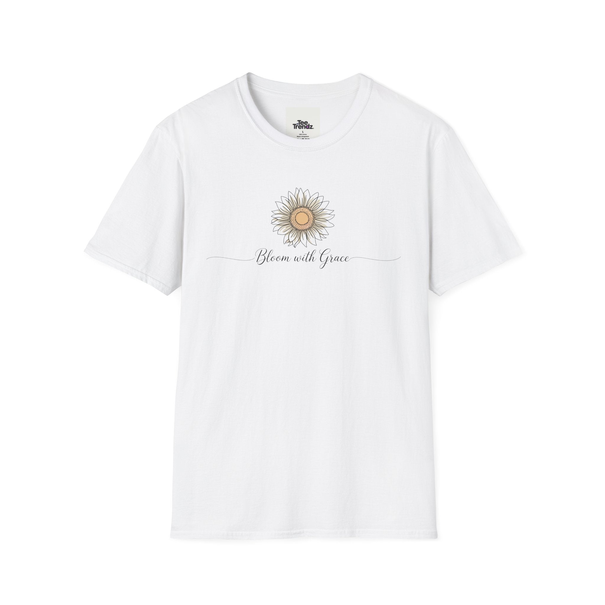 “Bloom with Grace” Sunflower T-Shirt — Floral Inspirational Graphic Tee