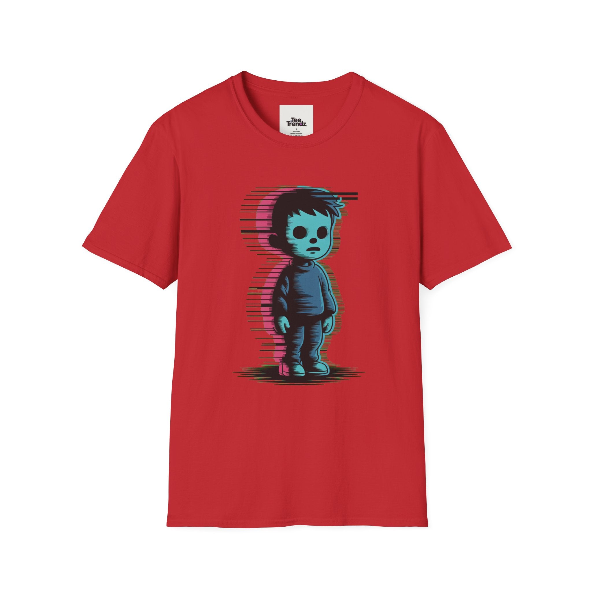 Glitch Kid Graphic T-Shirt — Retro Neon Horror Cute Tee