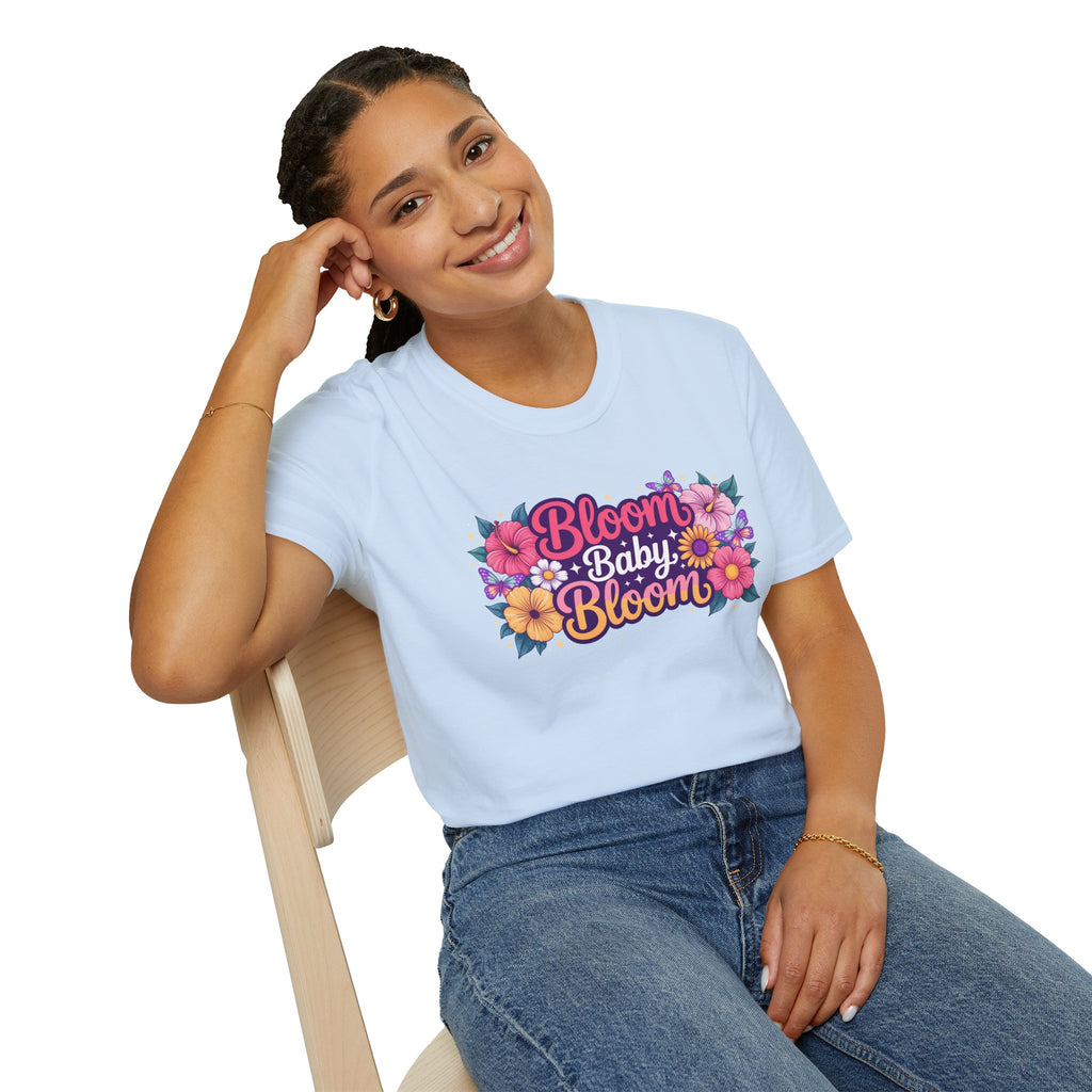 Bloom Baby Bloom Floral T-Shirt — Cute Spring Garden Tee for New Moms & Moms-to-Be